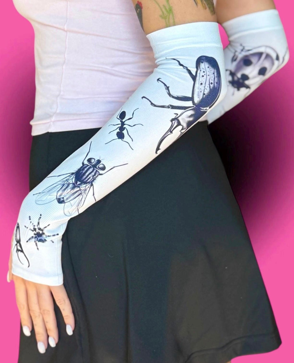 Bug Print Arm Sleeves Y2K Gothic Tattoo Style  | Creepy Cute Fly Spider Ant Print