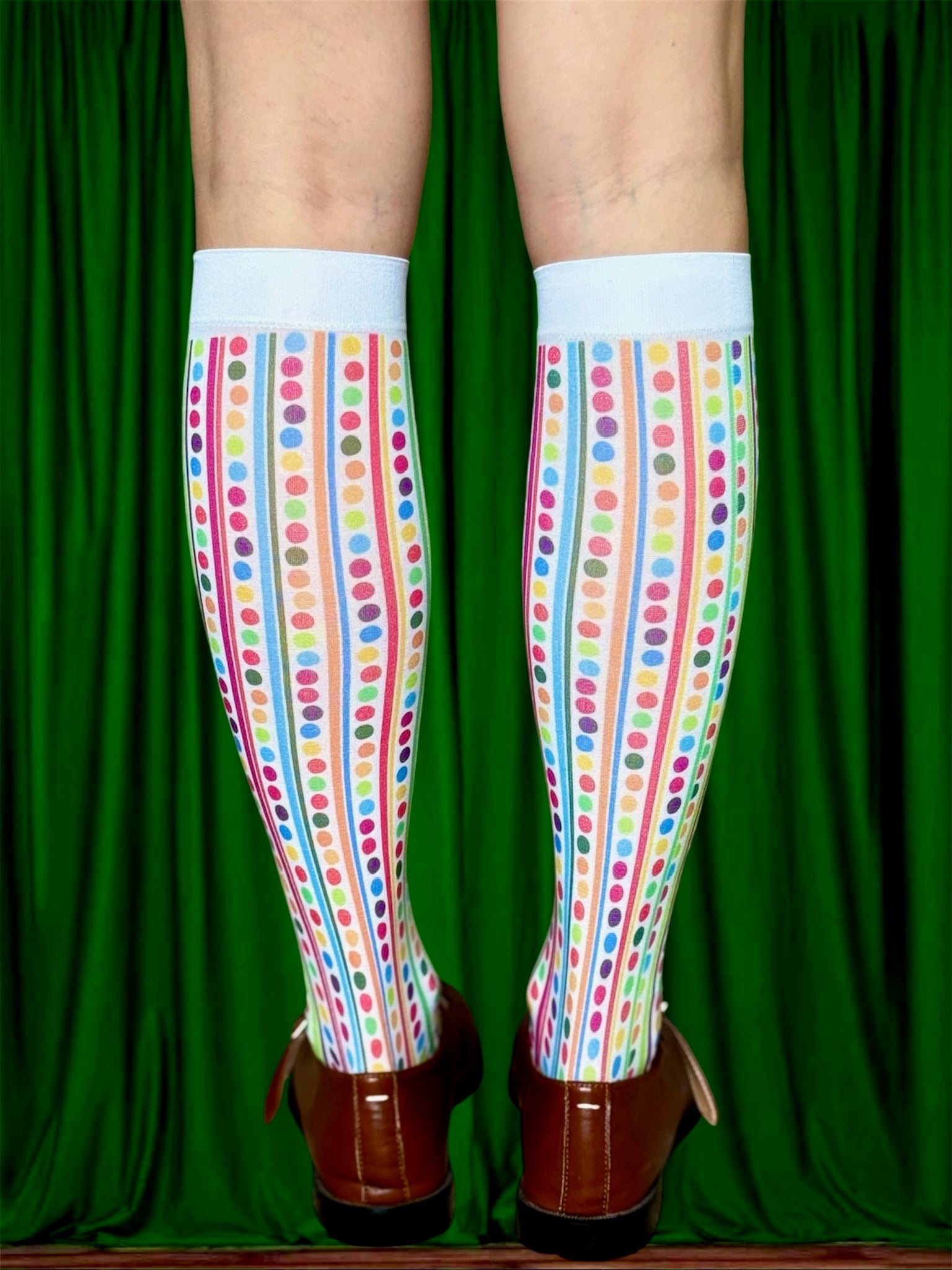 Clowncore Socks – Candy Dot Striped Knee-Highs for Alt Y2K Weirdcore Looks
