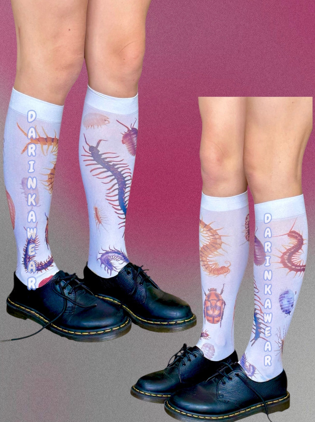 Bug Print Socks | 80 Den Creepy Cute Y2K Alt Knee Highs | Horrorcore Aesthetic Gift