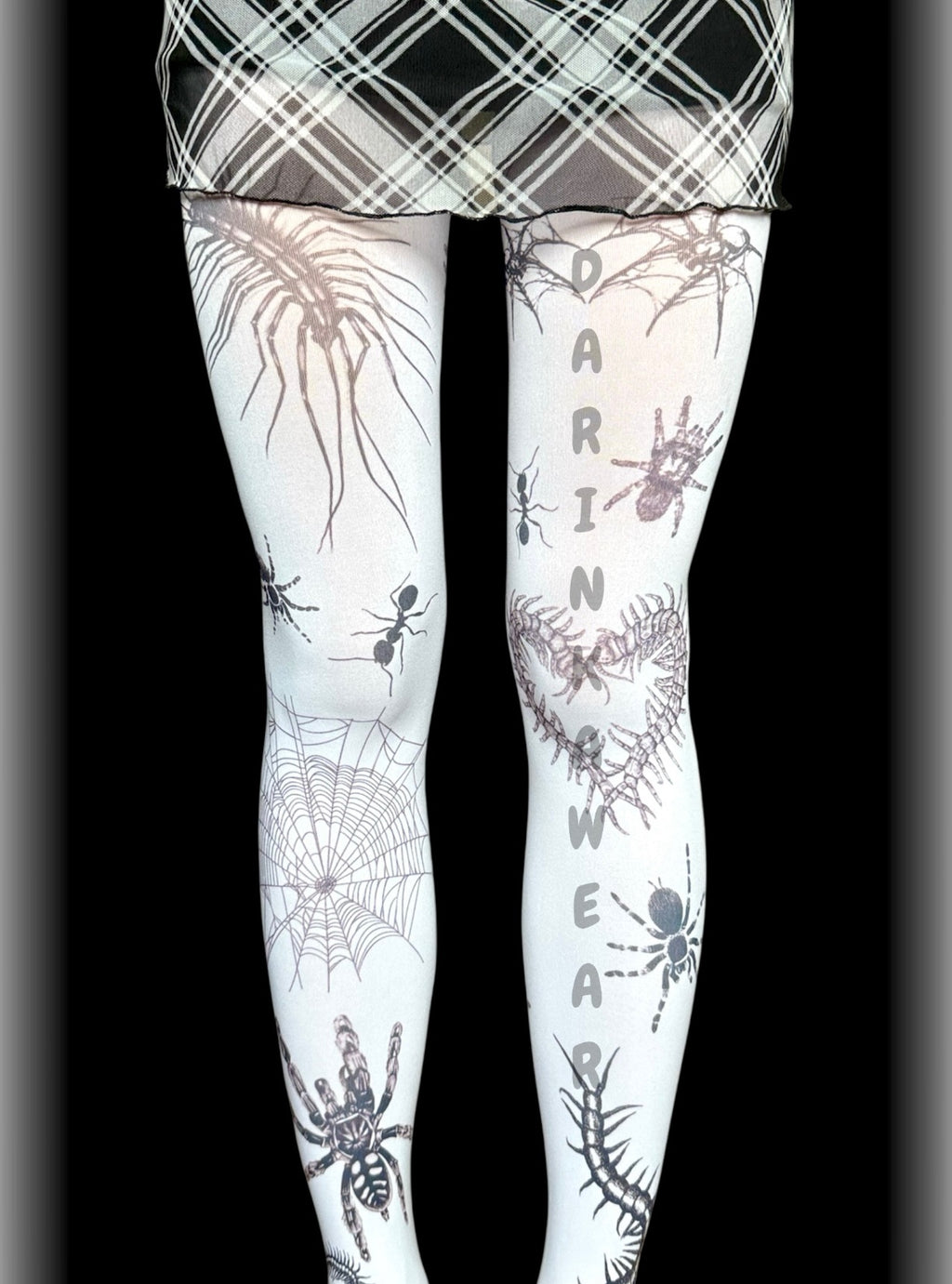 White gothic spider print tights, Y2K creepy cute alternative pantyhose