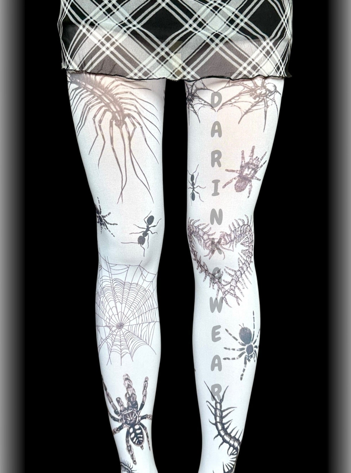 White gothic spider print tights, Y2K creepy cute alternative pantyhose
