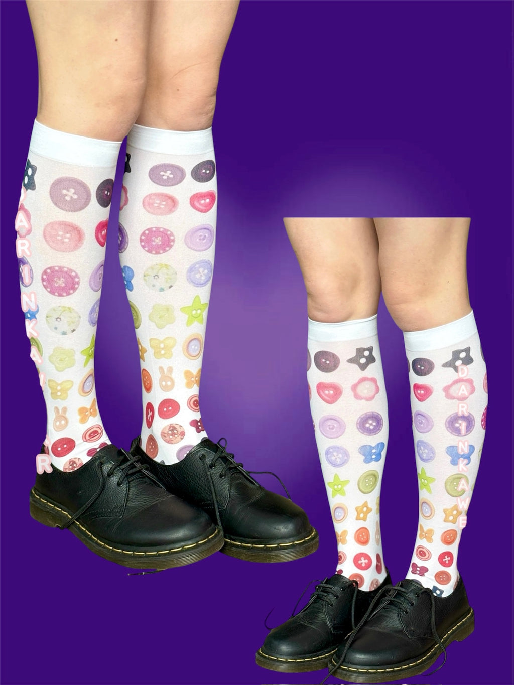 Cute Button Knee High Socks, Sheer 40 Den Tights Socks, Kawaii Y2K Aesthetic Socks, Coquette Candy Print Hosiery
