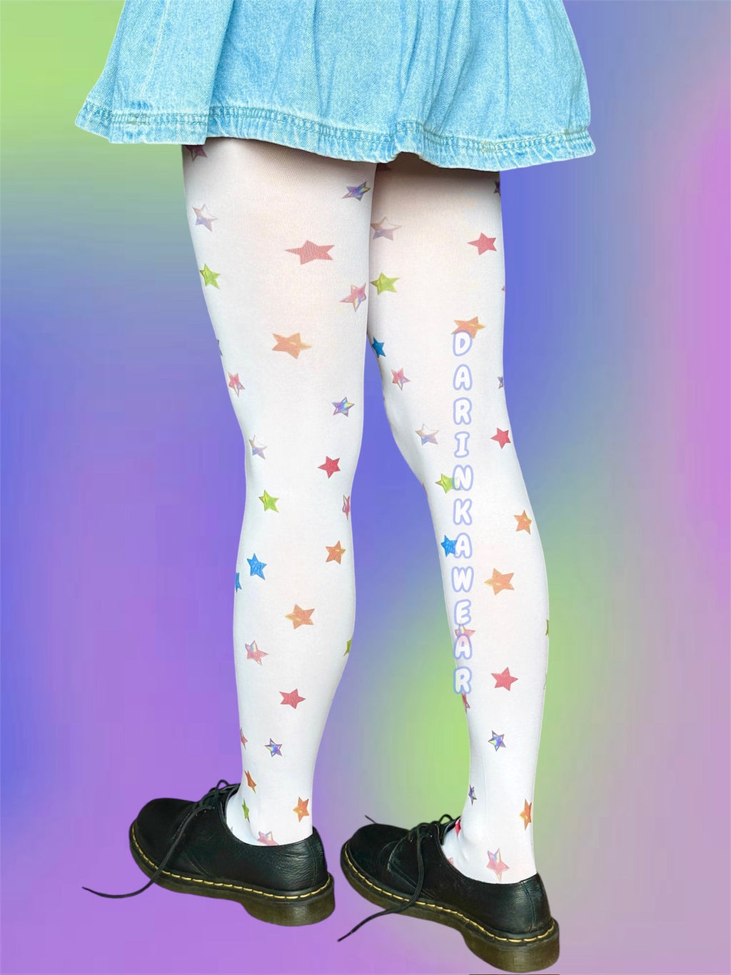 Rainbow Star Tights, Colorful Star Print Pantyhose, Y2K Aesthetic Tights