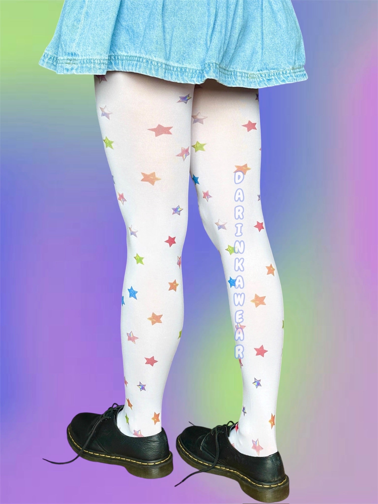 Rainbow Star Tights, Colorful Star Print Pantyhose, Y2K Aesthetic Tights