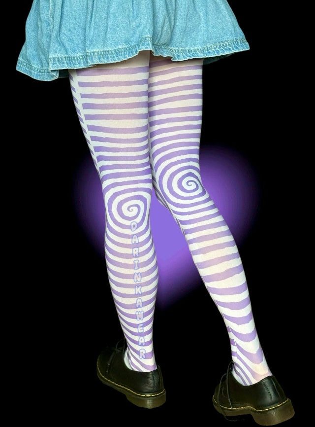 Lavender Spiral Striped Tights – Pastel Y2K Illusion Pantyhose
