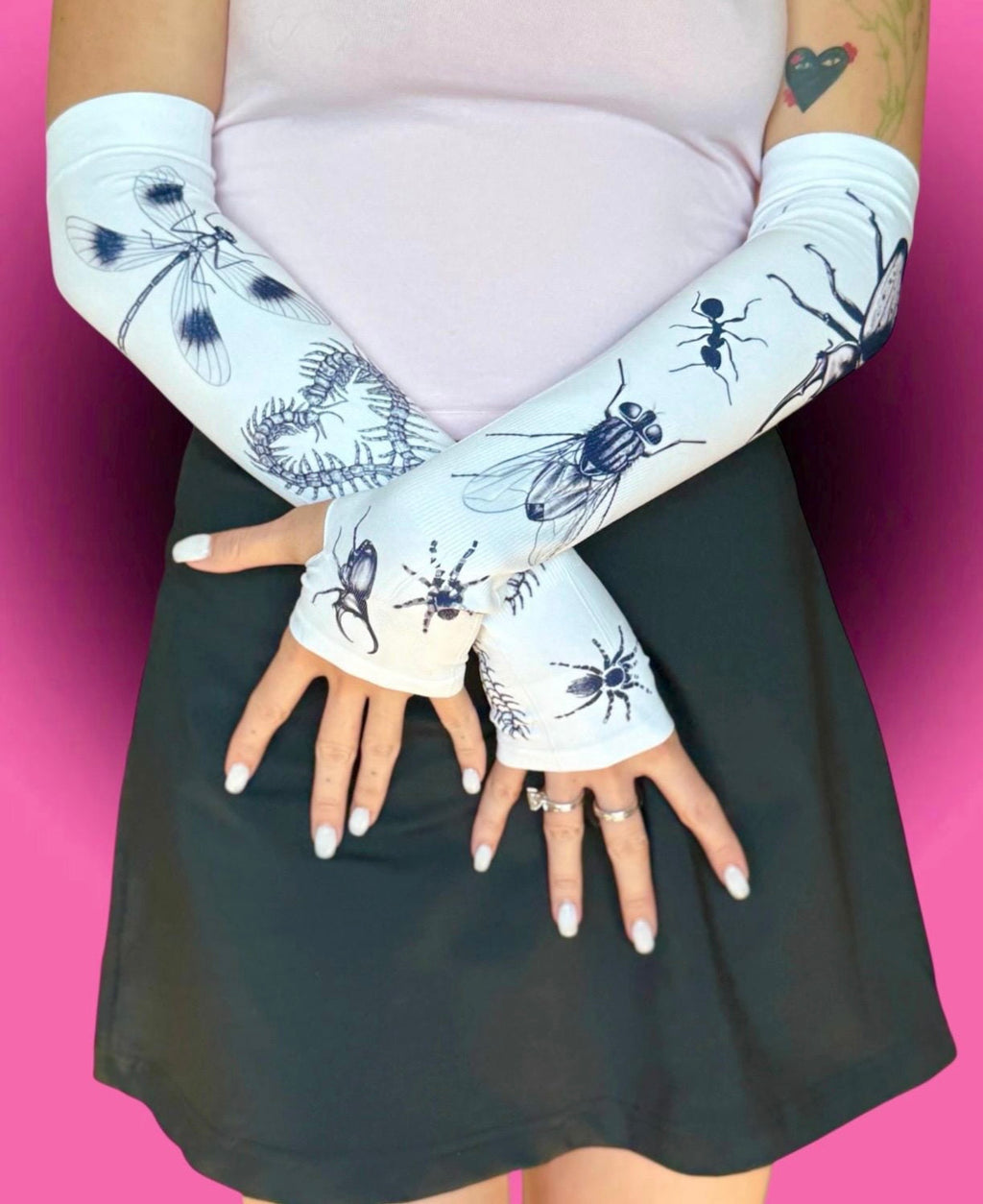 Bug Print Arm Sleeves Y2K Gothic Tattoo Style  | Creepy Cute Fly Spider Ant Print
