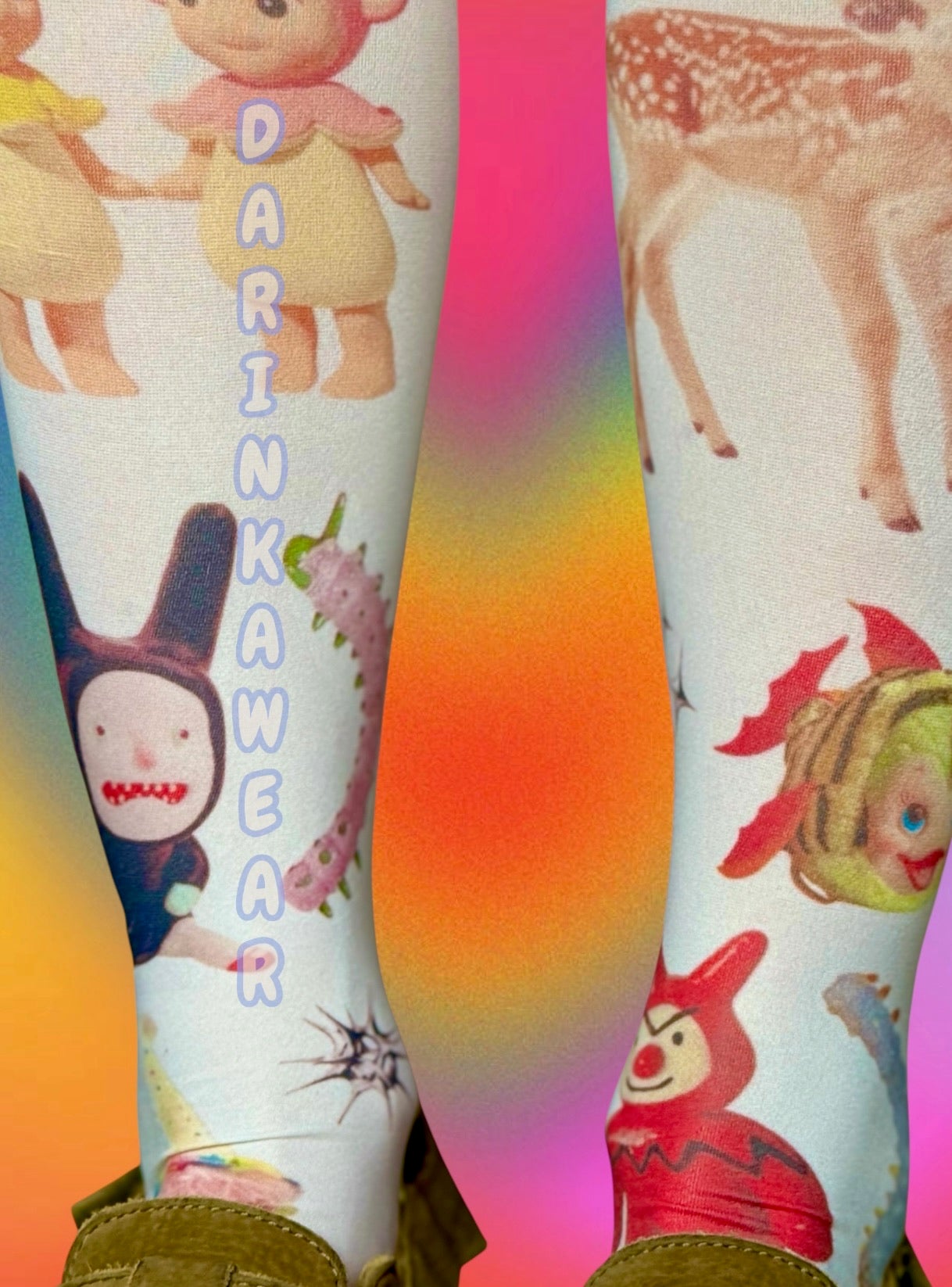 Retro Babycore Socks | 80 Den Vintage Deer & Toy Print Knee-Highs | Y2K Kawaii Coquette Gift