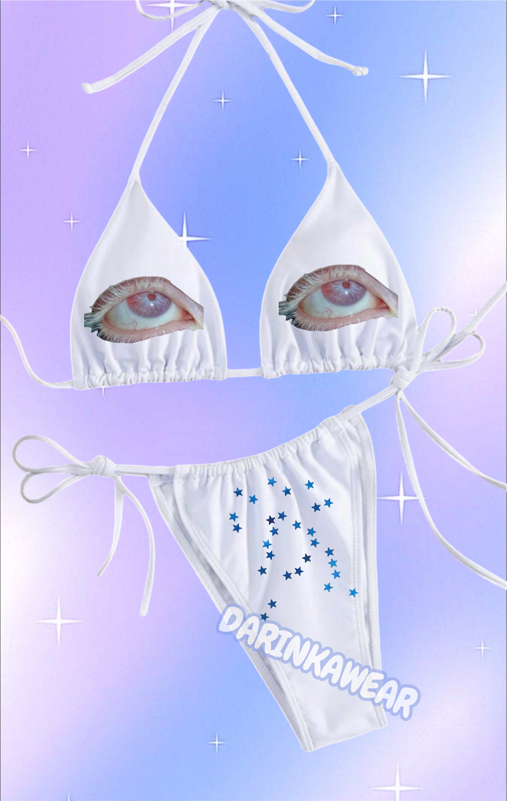 Surreal Eye Bikini Set, Star Print Swimsuit, Weirdcore Aesthetic Swimwear