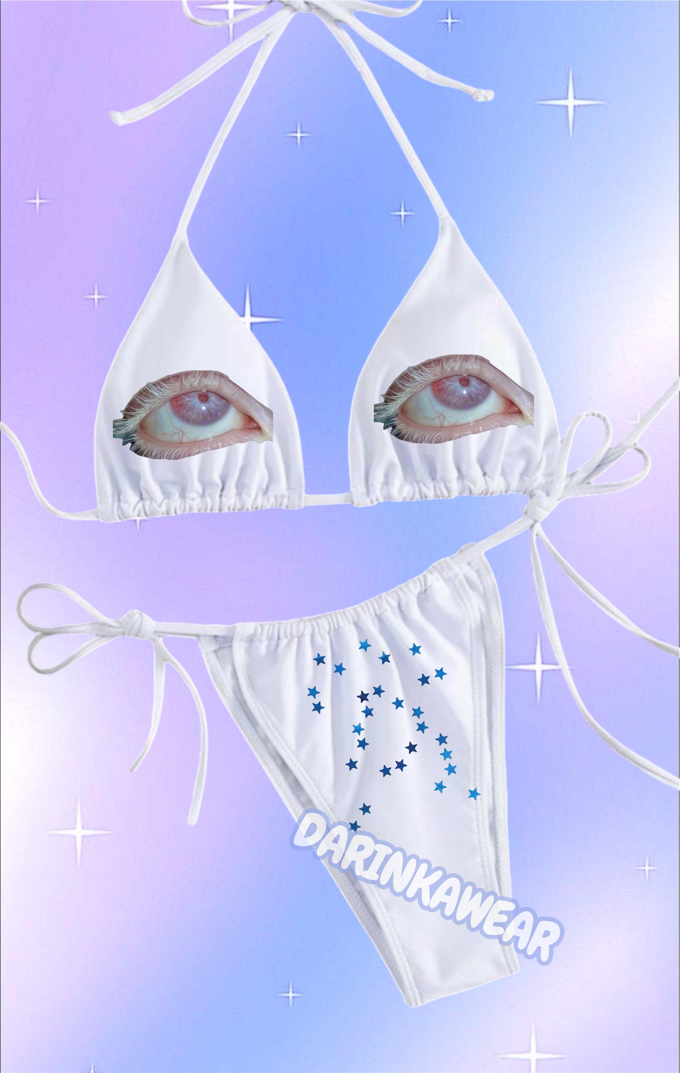Surreal Eye Bikini Set, Star Print Swimsuit, Weirdcore Aesthetic Swimwear