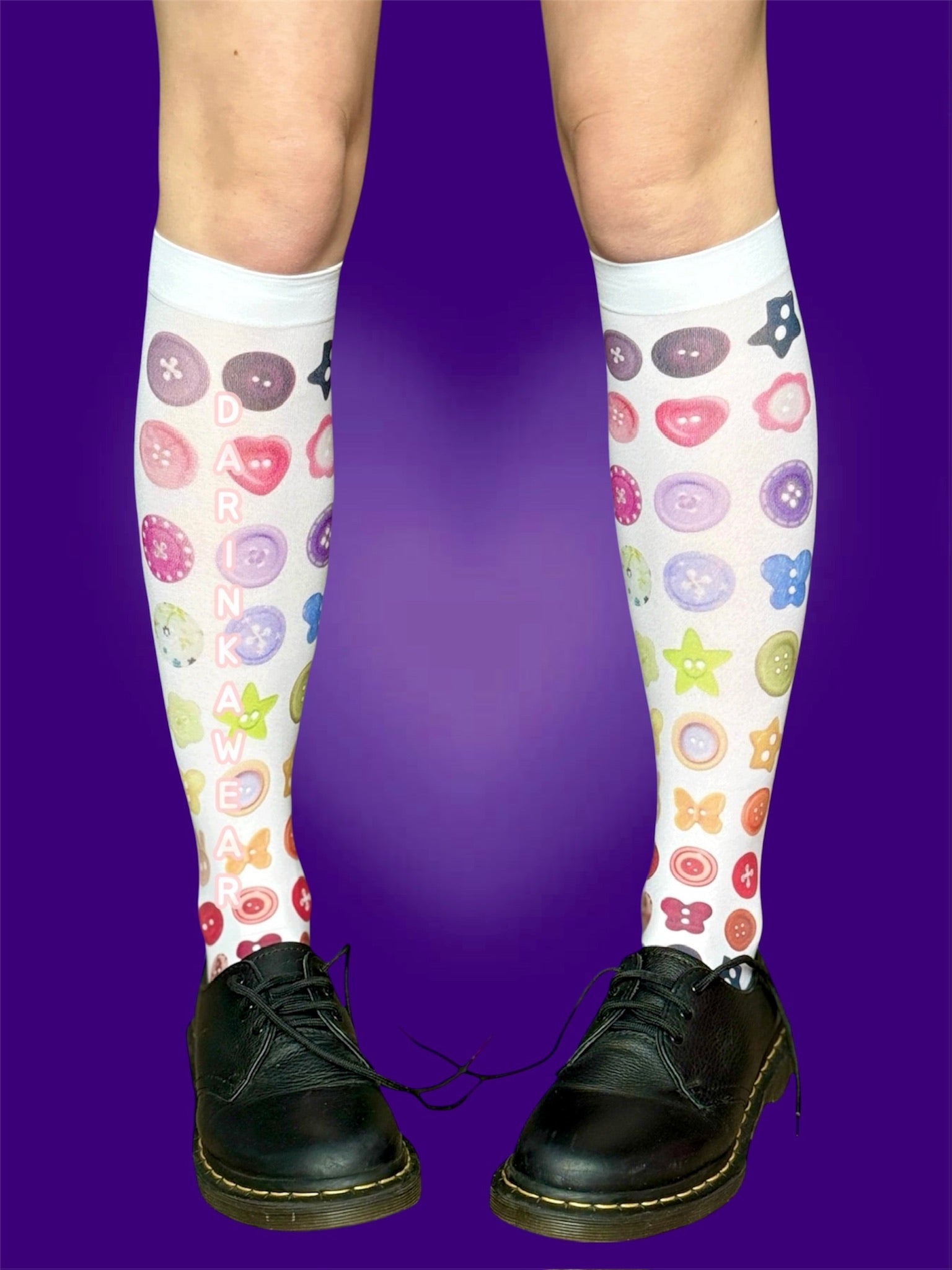 Cute Button Knee High Socks, Sheer 40 Den Tights Socks, Kawaii Y2K Aesthetic Socks, Coquette Candy Print Hosiery