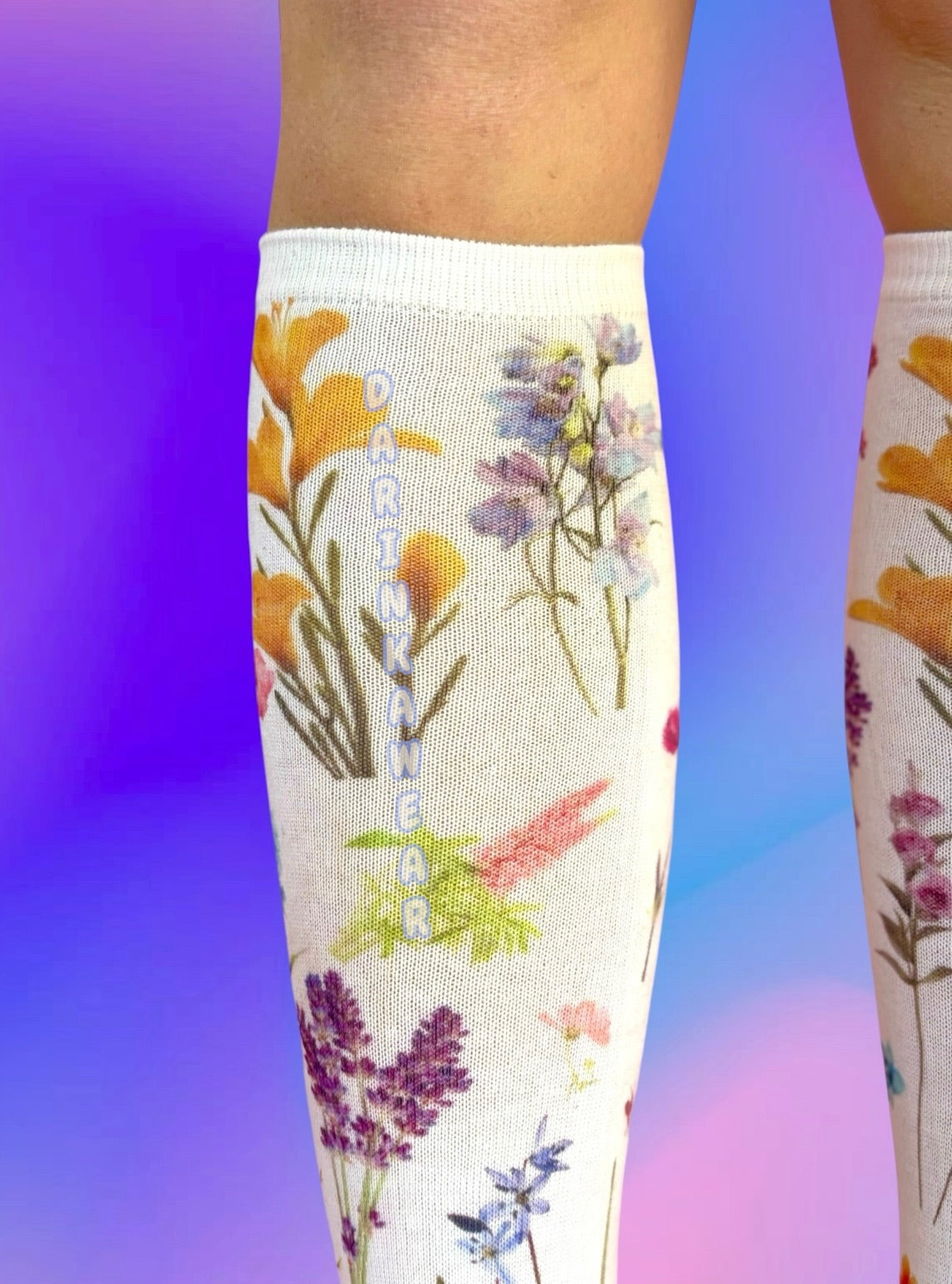 Floral Garden Socks | 80 Denier Botanical Print Knee-Highs | Cottagecore Y2K Coquette Gift