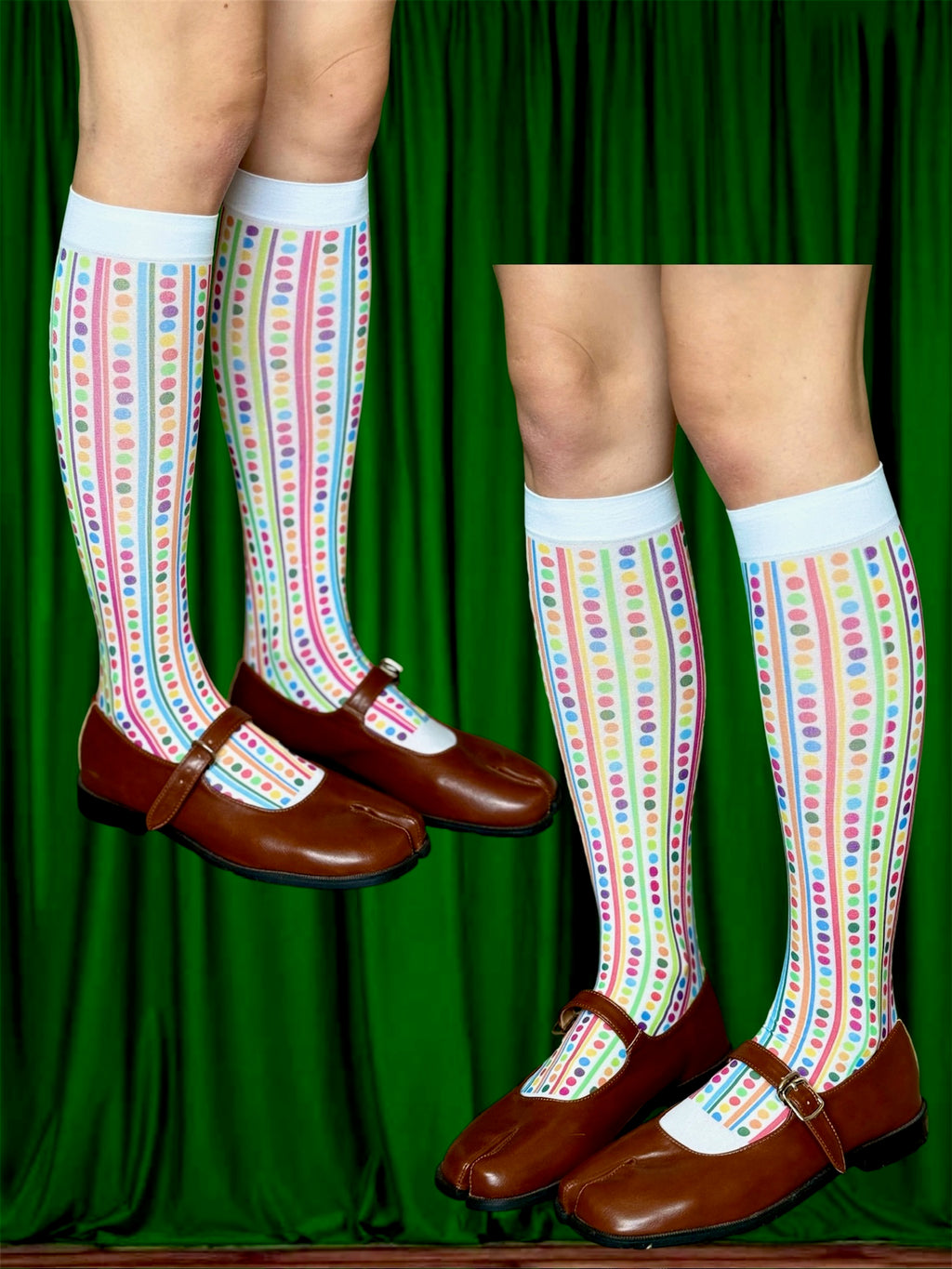 Clowncore Socks – Candy Dot Striped Knee-Highs for Alt Y2K Weirdcore Looks