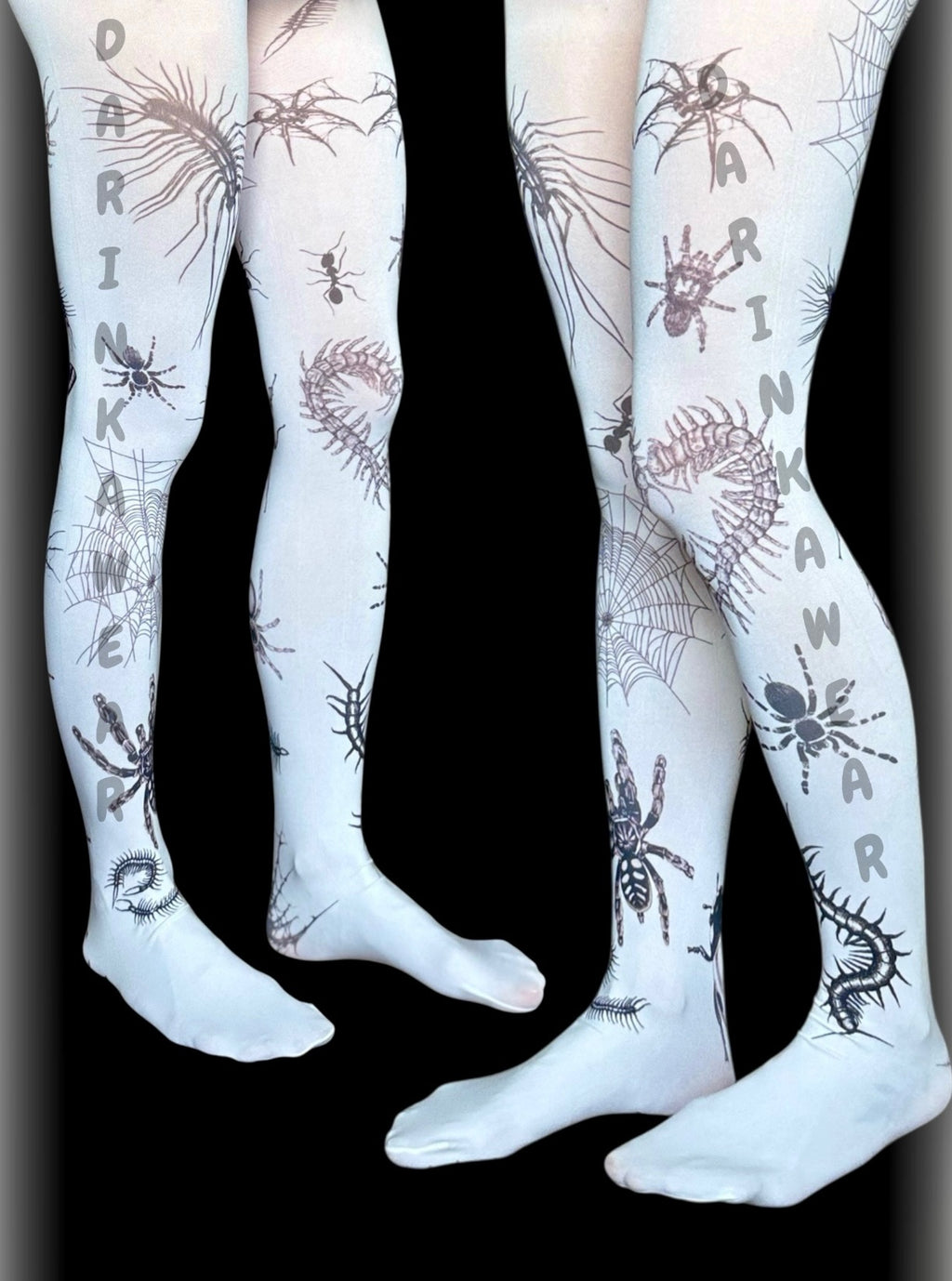 White gothic spider print tights, Y2K creepy cute alternative pantyhose