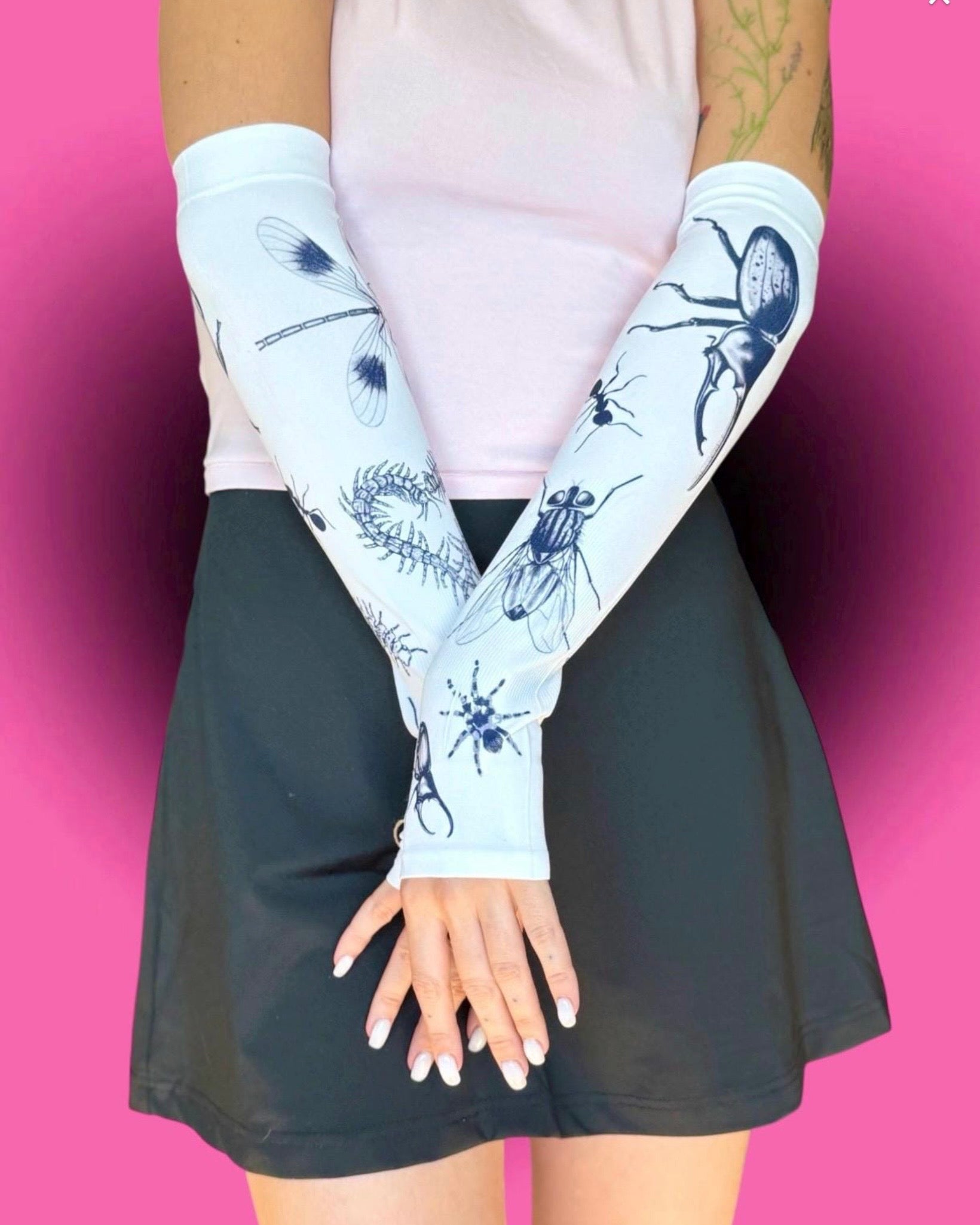 Bug Print Arm Sleeves Y2K Gothic Tattoo Style  | Creepy Cute Fly Spider Ant Print