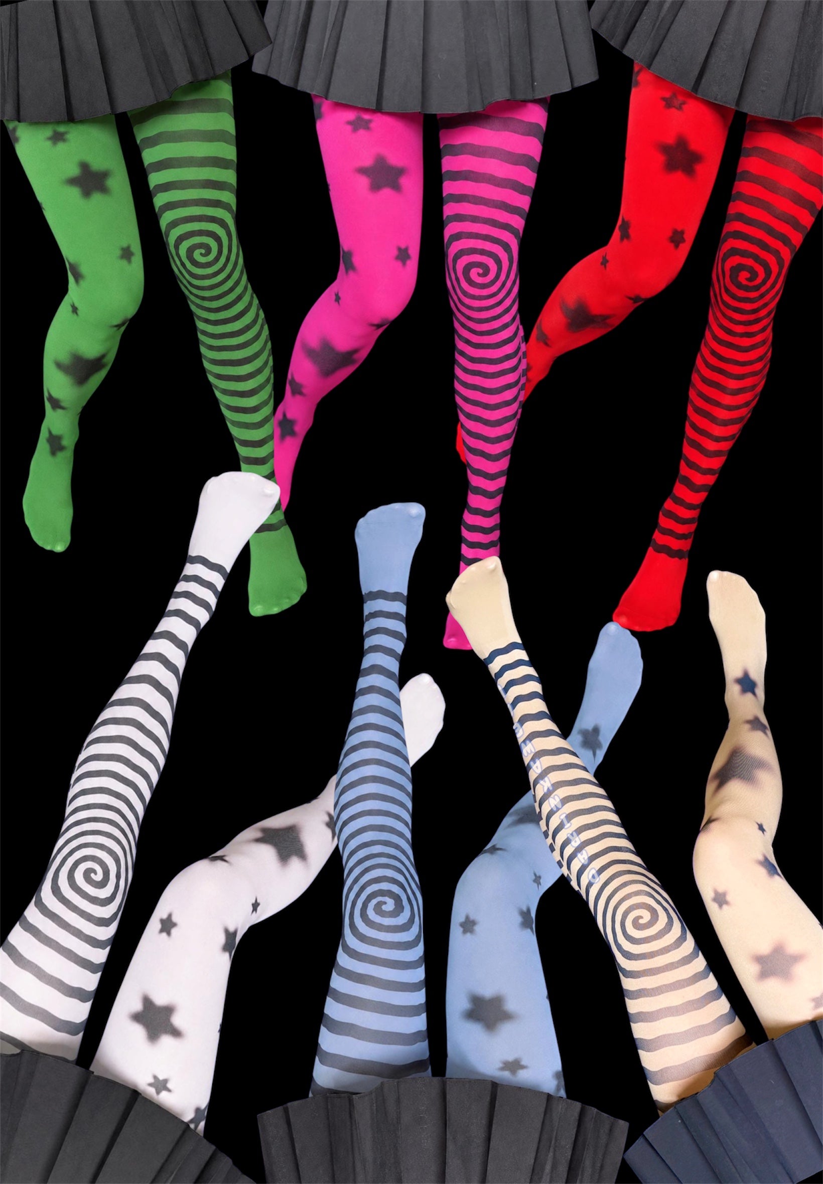 Asymmetrical Star Tights, Spiral Tights Aesthetic, Y2K Alt Tights