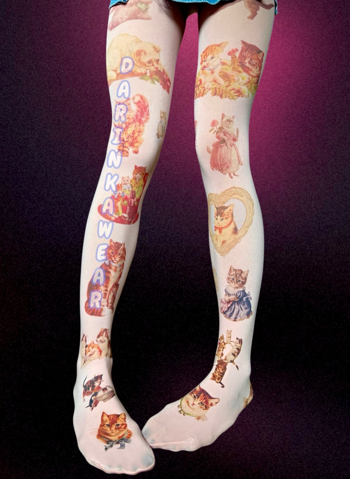 Retro Cat Print Tights – Lingerie | Playful Style Vintage Vibe (S–5XL) Handmade | Gift For Her