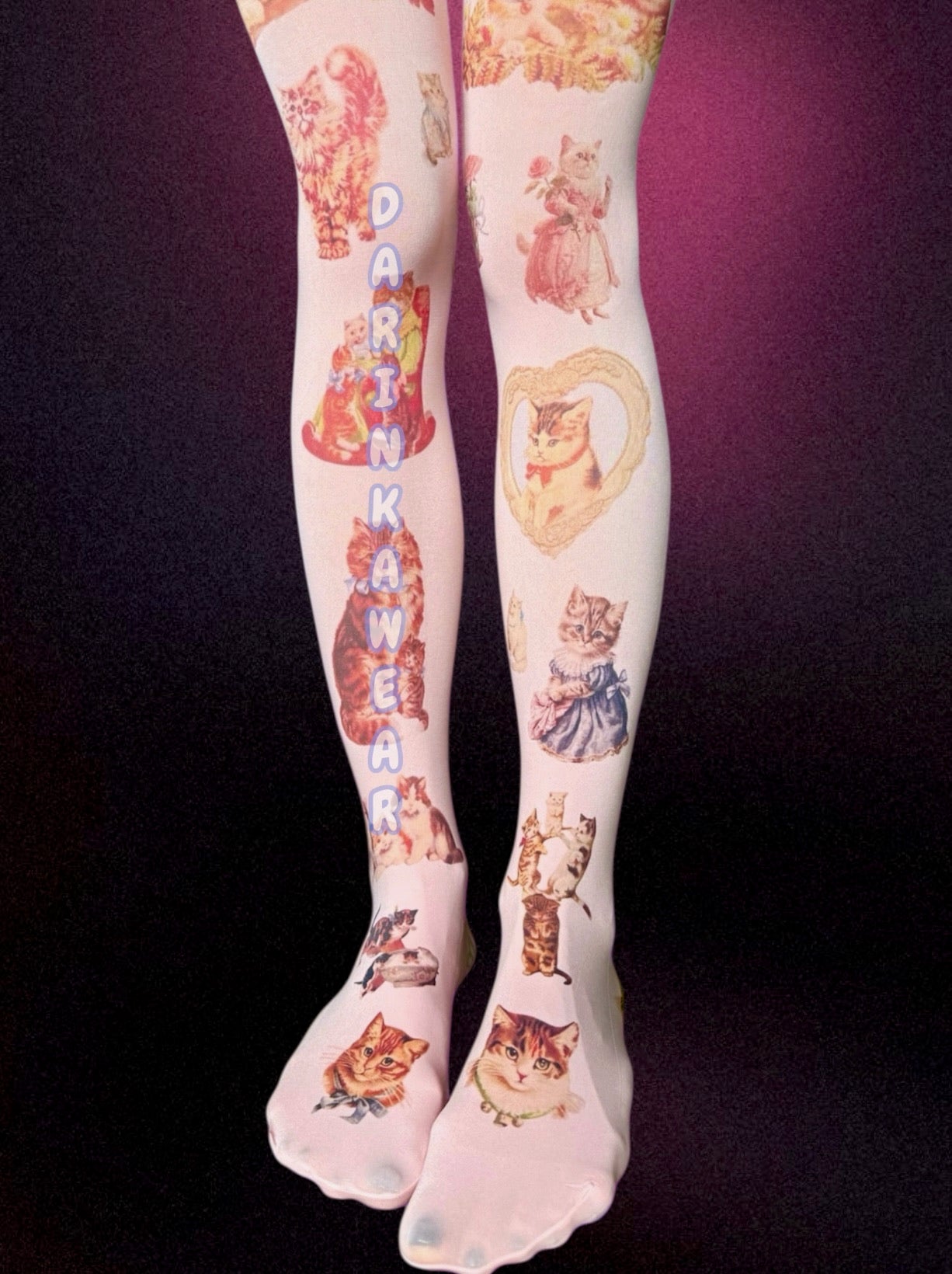 Retro Cat Print Tights – Lingerie | Playful Style Vintage Vibe (S–5XL) Handmade | Gift For Her
