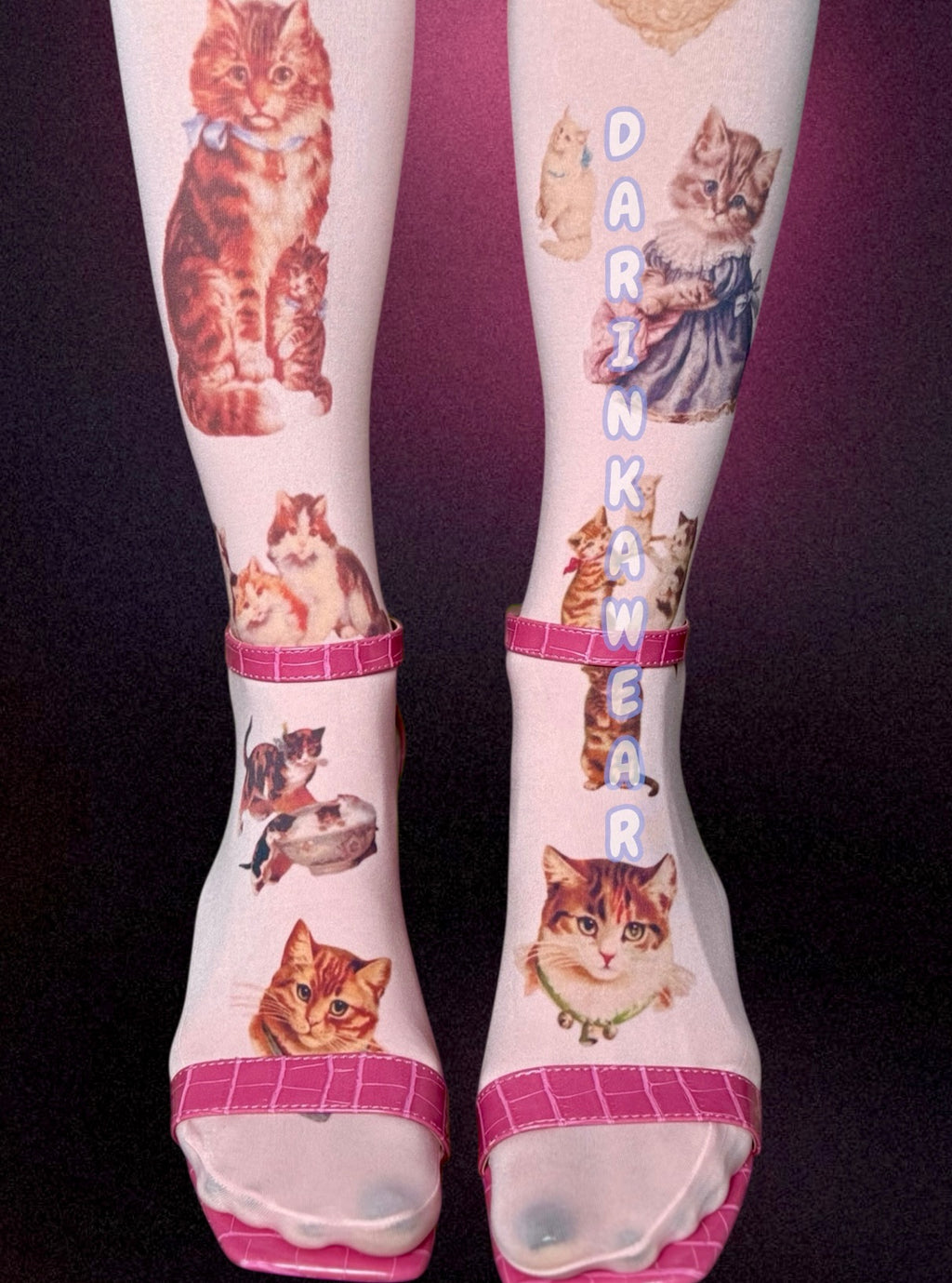 Retro Cat Print Tights – Lingerie | Playful Style Vintage Vibe (S–5XL) Handmade | Gift For Her
