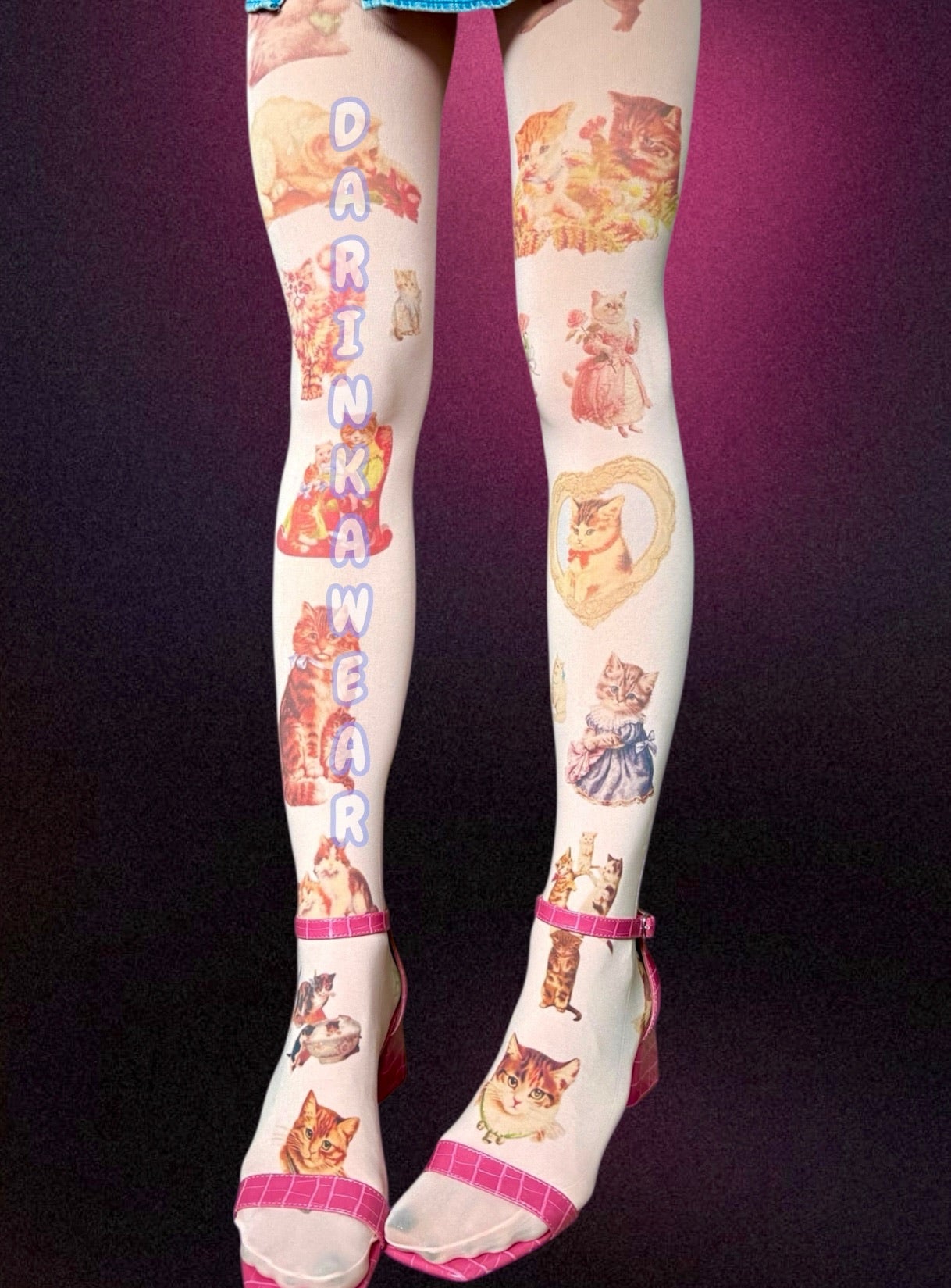 Retro Cat Print Tights – Lingerie | Playful Style Vintage Vibe (S–5XL) Handmade | Gift For Her