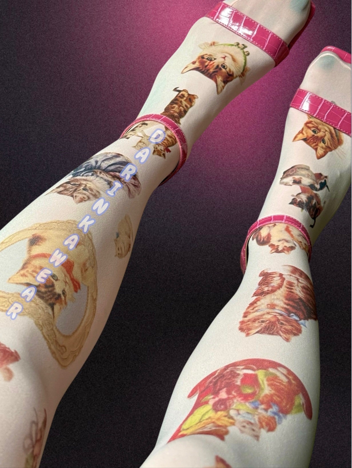 Retro Cat Print Tights – Lingerie | Playful Style Vintage Vibe (S–5XL) Handmade | Gift For Her