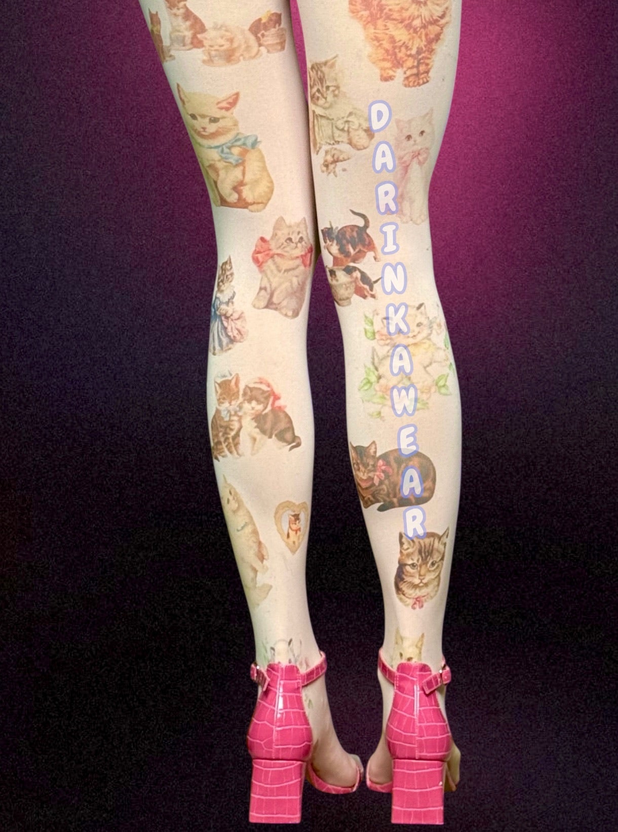 Retro Cat Print Tights – Lingerie | Playful Style Vintage Vibe (S–5XL) Handmade | Gift For Her
