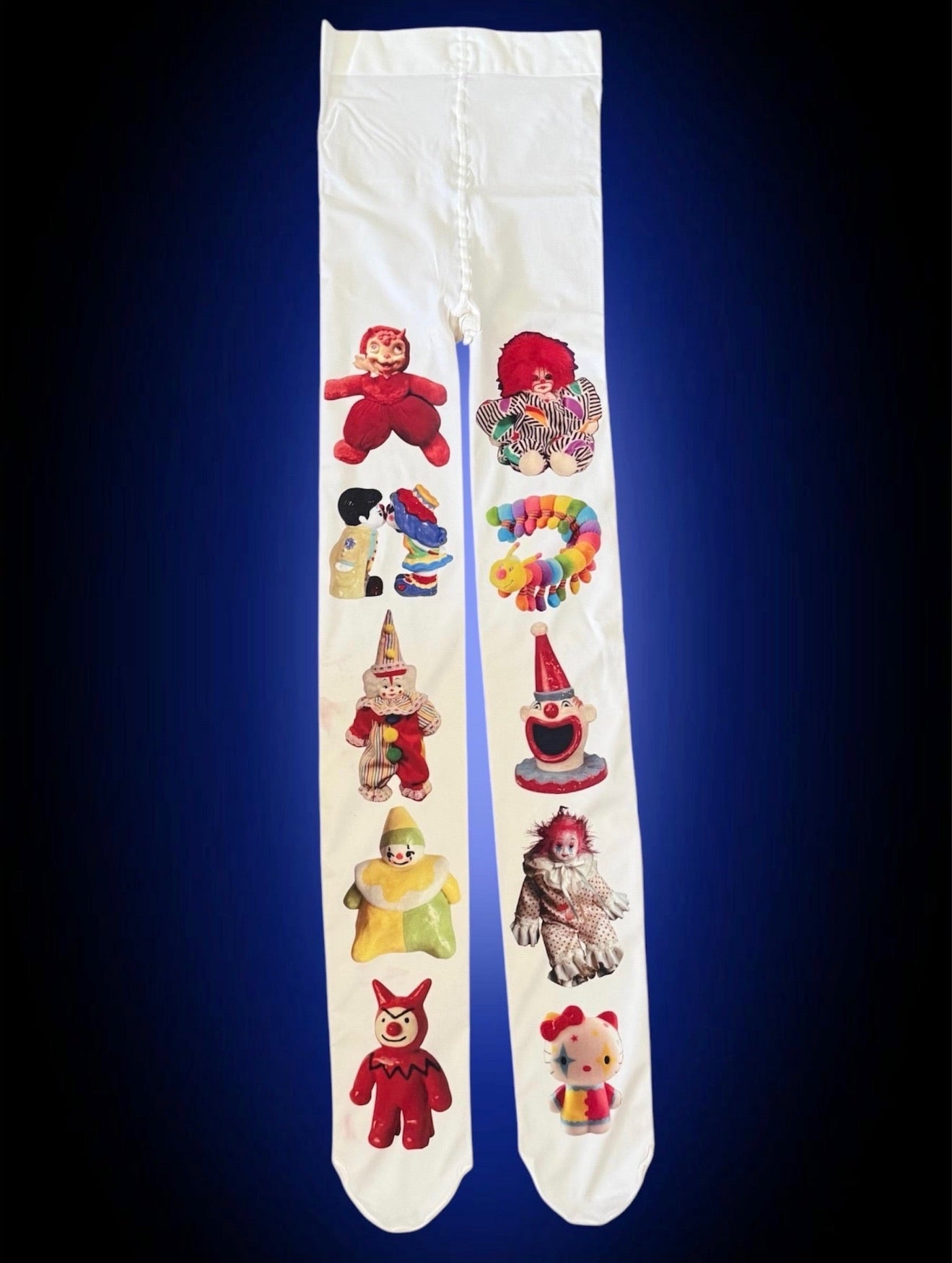 Creepy Cute Clowncore Tights – Y2K Vintage Circus Aesthetic | Funky Colorful Statement Legwear | Alt Gift for Her