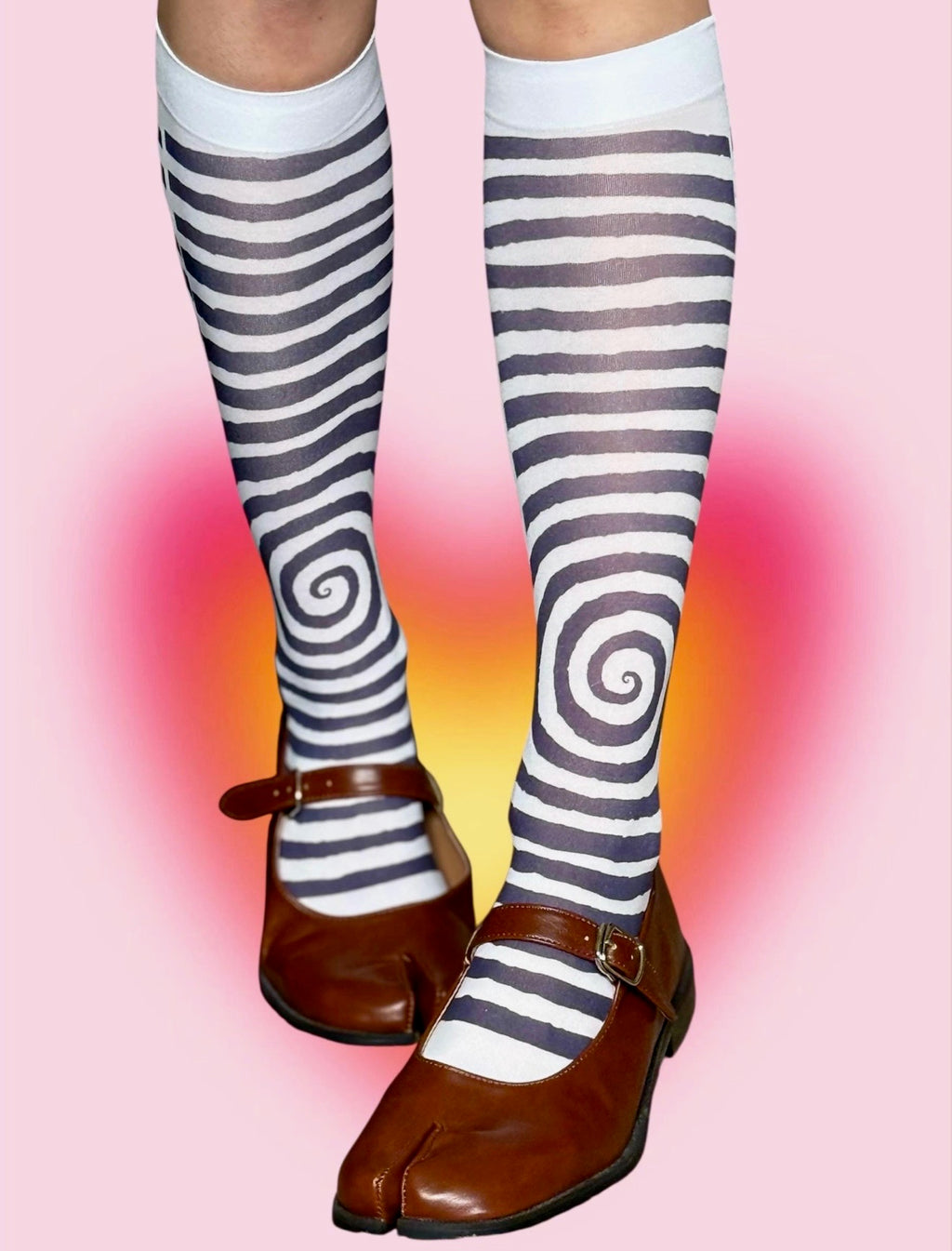 Spiral Knee-Highs – Y2K Optical Illusion Socks, Weirdcore Alt Striped Legwear