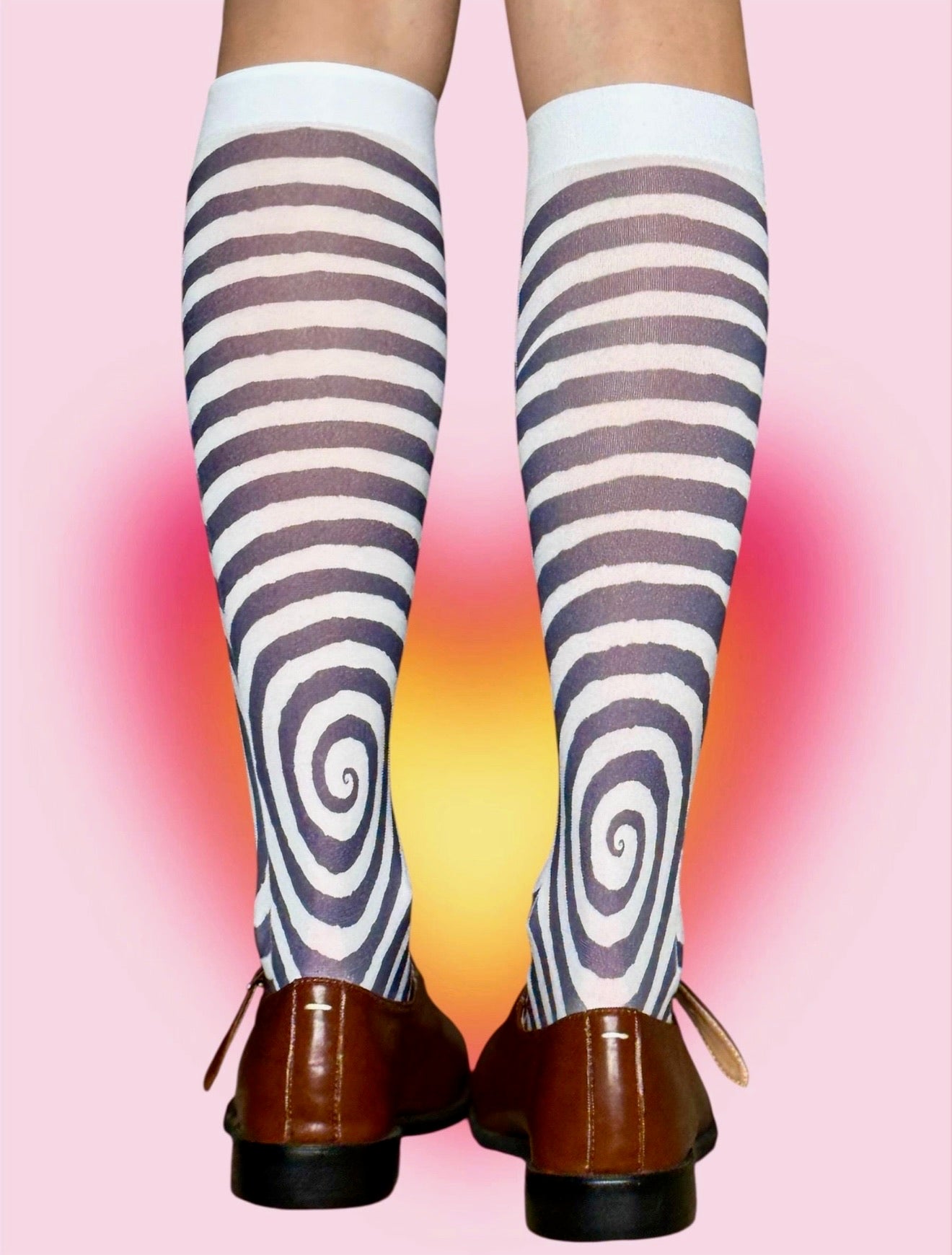 Spiral Knee-Highs – Y2K Optical Illusion Socks, Weirdcore Alt Striped Legwear