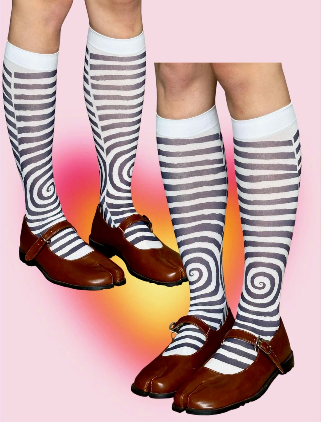 Spiral Knee-Highs – Y2K Optical Illusion Socks, Weirdcore Alt Striped Legwear