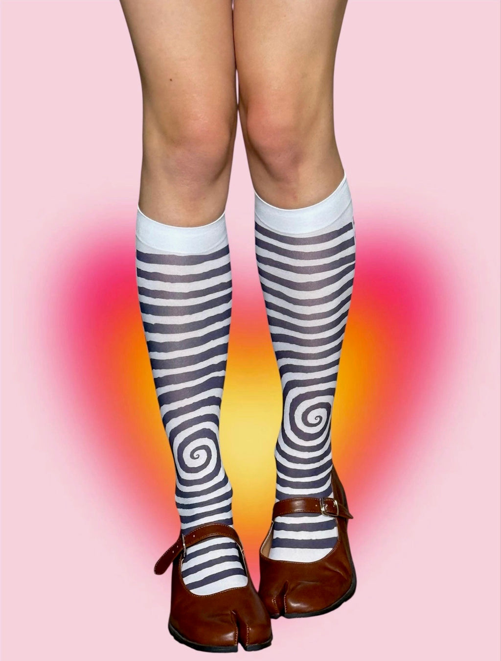 Spiral Knee-Highs – Y2K Optical Illusion Socks, Weirdcore Alt Striped Legwear