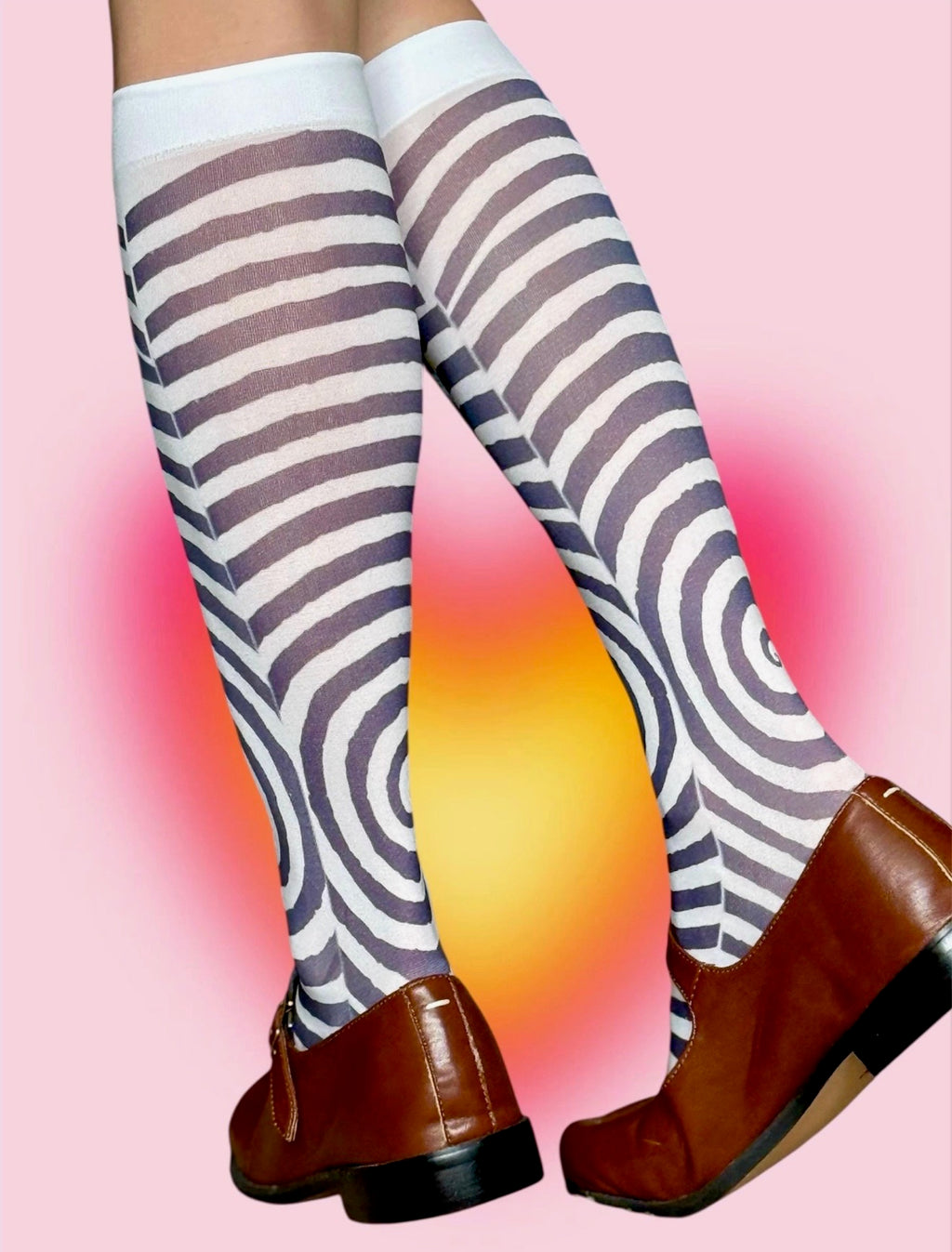 Spiral Knee-Highs – Y2K Optical Illusion Socks, Weirdcore Alt Striped Legwear