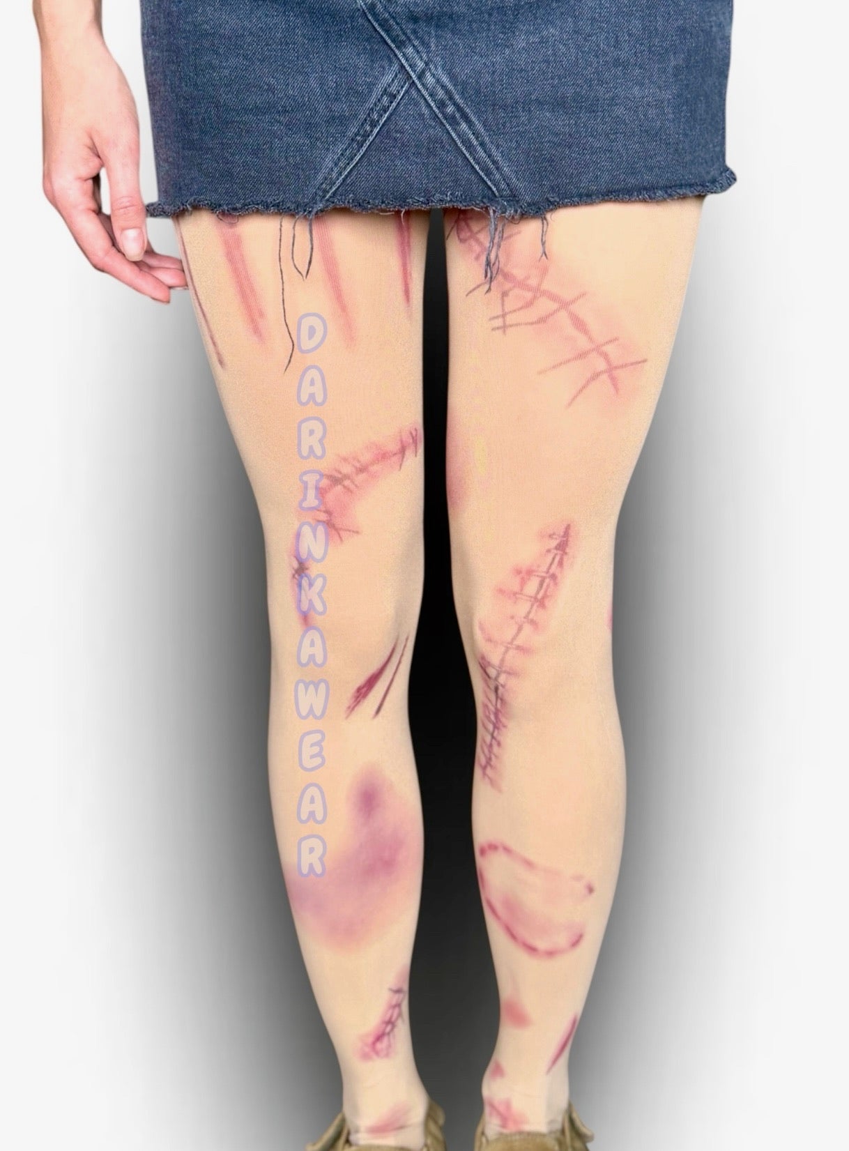 Stitched Scar Tights | Horrorcore Alt Beige Tights