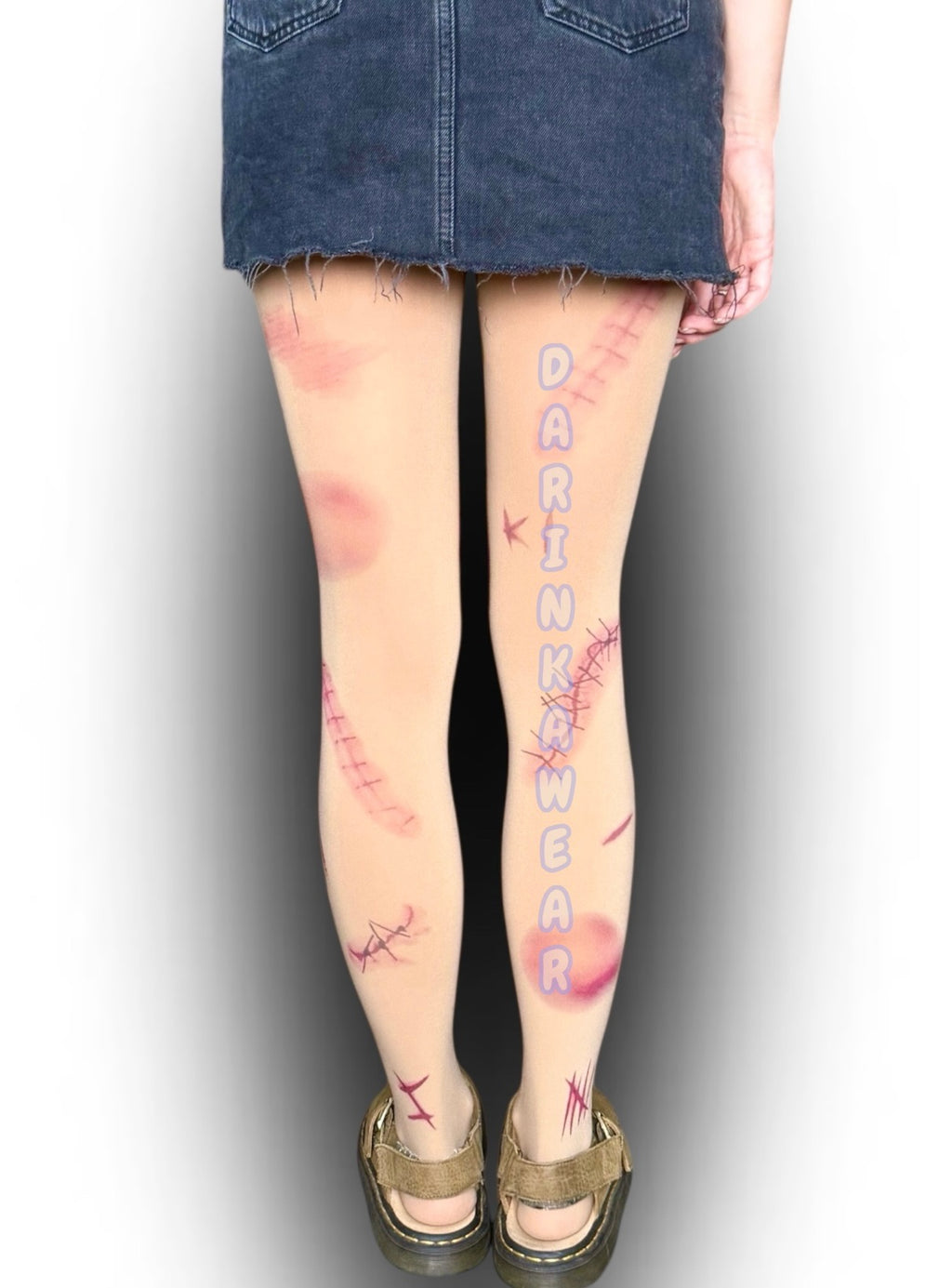 Stitched Scar Tights | Horrorcore Alt Beige Tights
