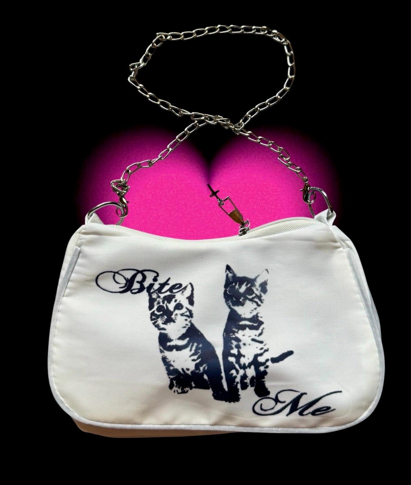 Bite Mе Cat Print Bag – Y2K Alt Girl Shoulder Purse with Chain Strap