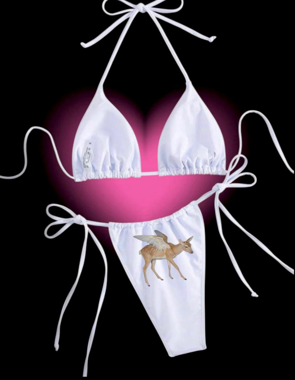 Bambi Baby Bikini Set – Whimsical Y2K Deer Print Swimwear | Soft White Triangle Top & Tie Side Bottoms