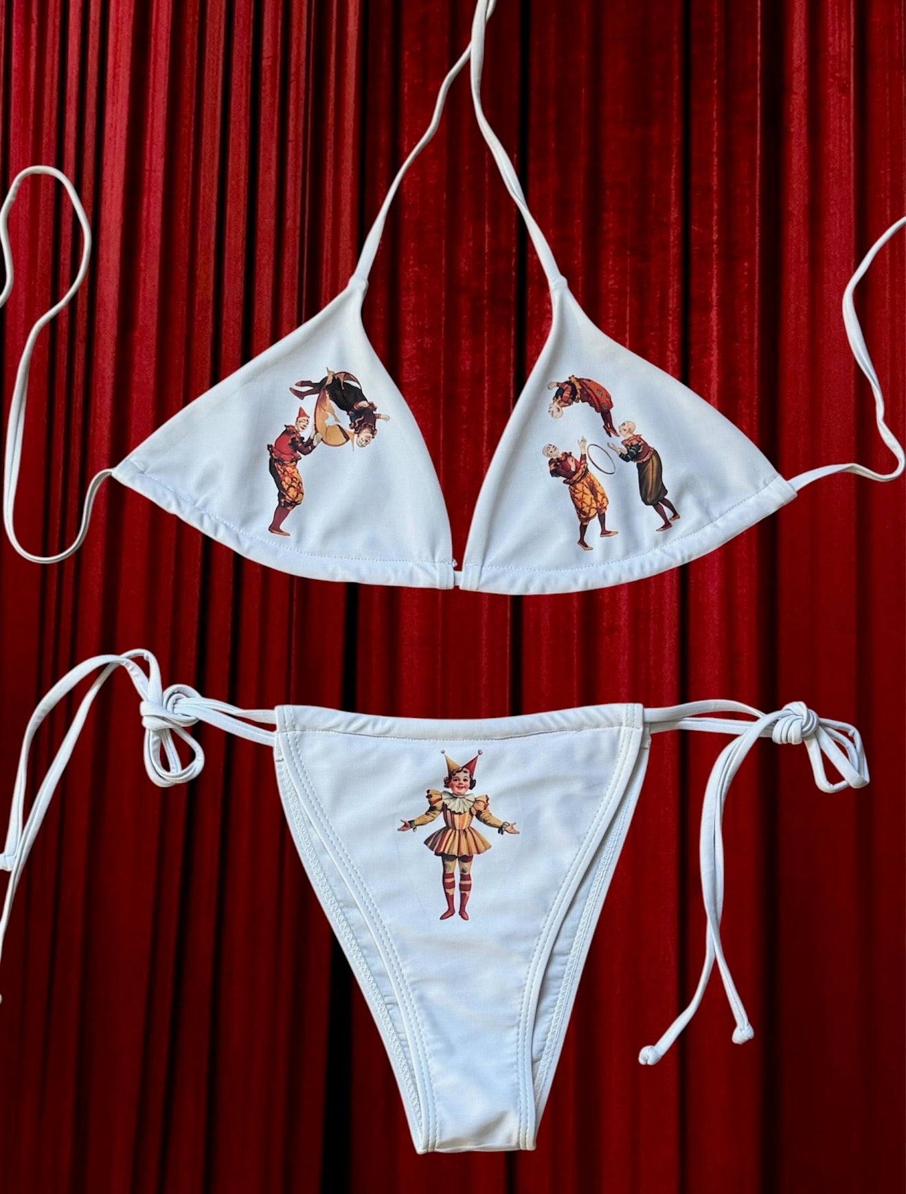 Clowncore Bikini – Colorful Creepy Cute Triangle Bikini with Clowns & Caterpillars | Y2K Weirdcore Swimwear