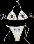 Spider Bikini – White Triangle Bikini with Tarantula & Black Widow Print – Y2K Alt Horrorcore Creepy Swimwear