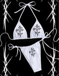Y2K Gothic Cross Bikini, Alt Goth Swimsuit, Edgy Cross Print Triangle Bikini