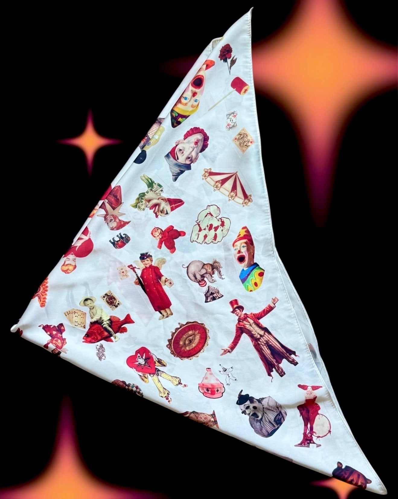 Vintage Circuscore Satin Bandana – Clowncore Scarf Top / Hair Wrap / Belt | Multi-Way Accessory