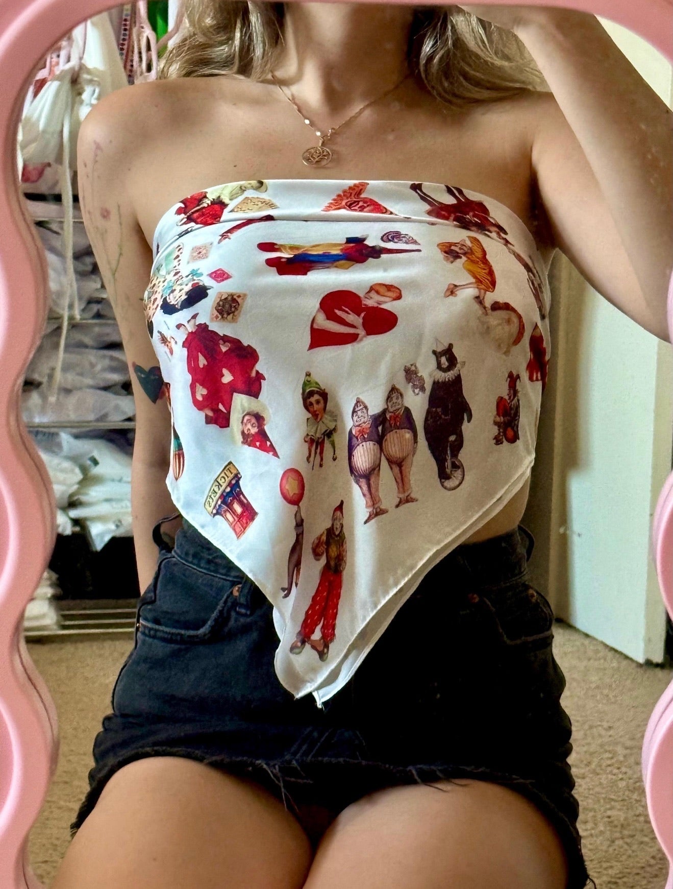 Vintage Circuscore Satin Bandana – Clowncore Scarf Top / Hair Wrap / Belt | Multi-Way Accessory