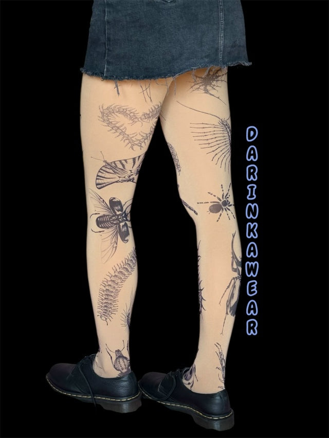 Insect Tattoo Tights – Dark Art Gothic Statement Pantyhose