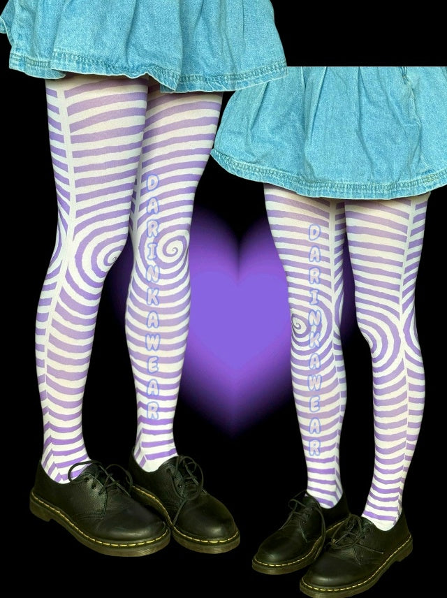 Lavender Spiral Striped Tights – Pastel Y2K Illusion Pantyhose
