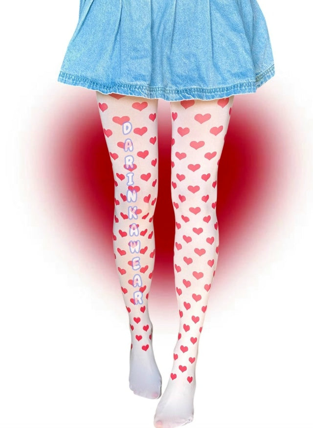 Heart Print Tights – Personalized Y2K Valentine Aesthetic Pantyhose