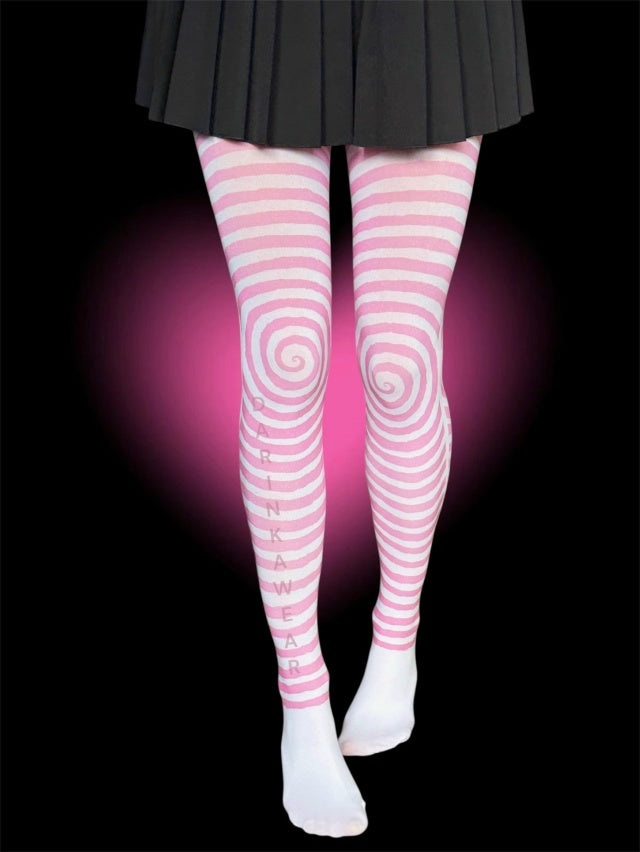 Pink Spiral Striped Tights – Y2K Aesthetic Statement Pantyhose