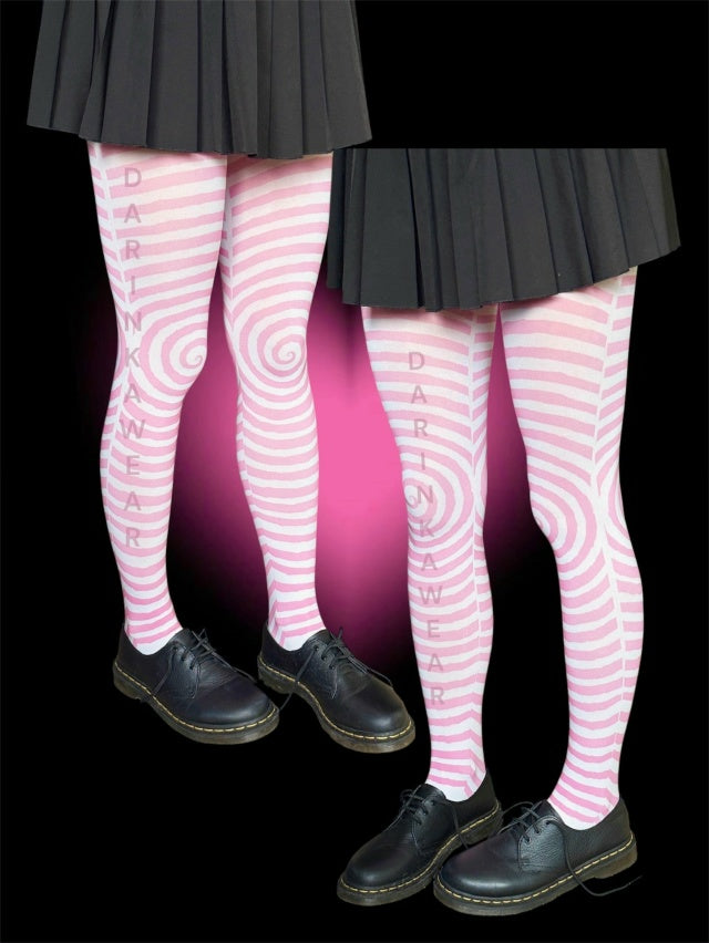Pink Spiral Striped Tights – Y2K Aesthetic Statement Pantyhose