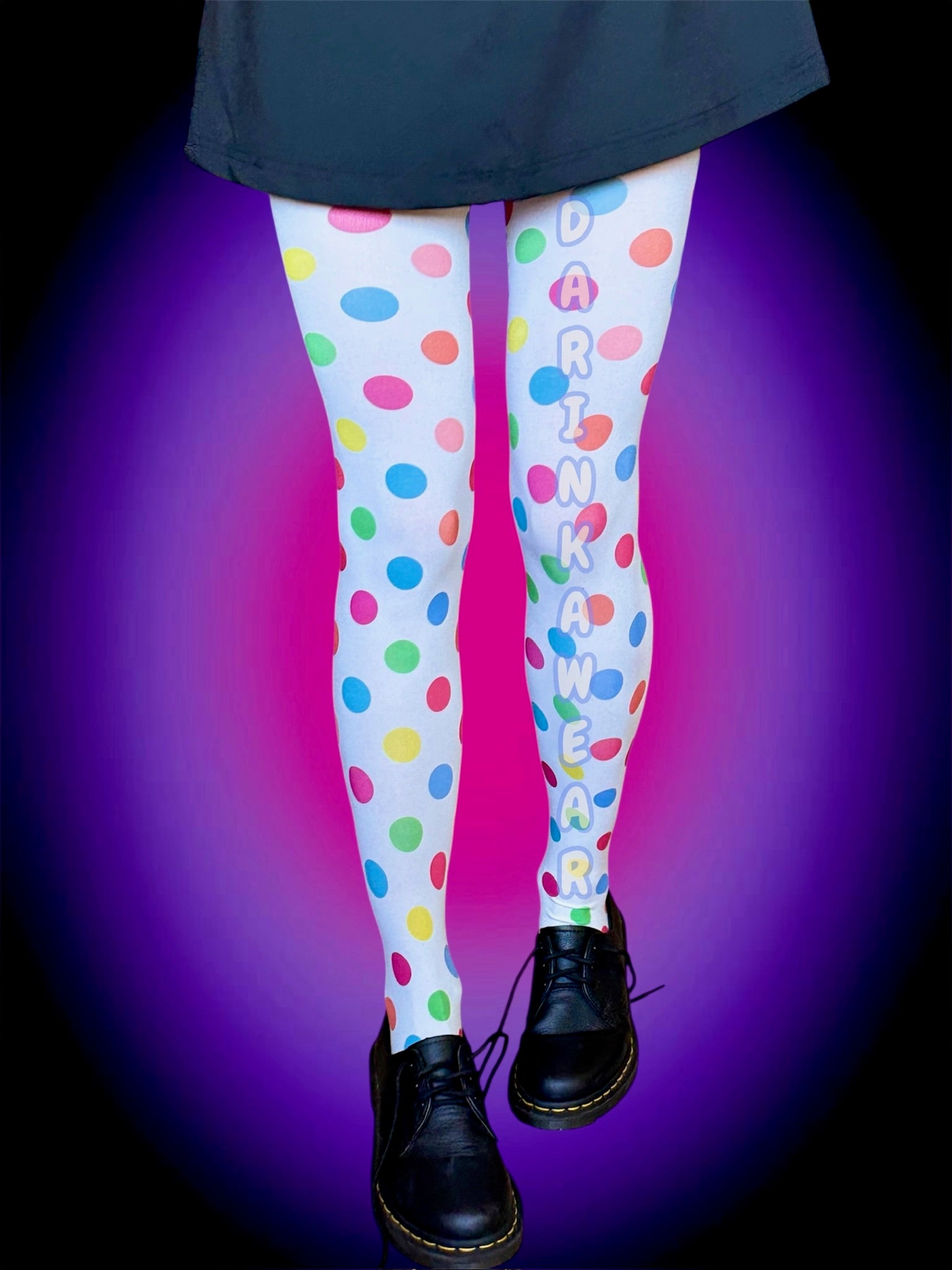 Rainbow Polka Dot Tights – Clowncore Circus Aesthetic Stockings, Colorful White Y2K Pantyhose, Retro Kawaii Pop Art Legwear