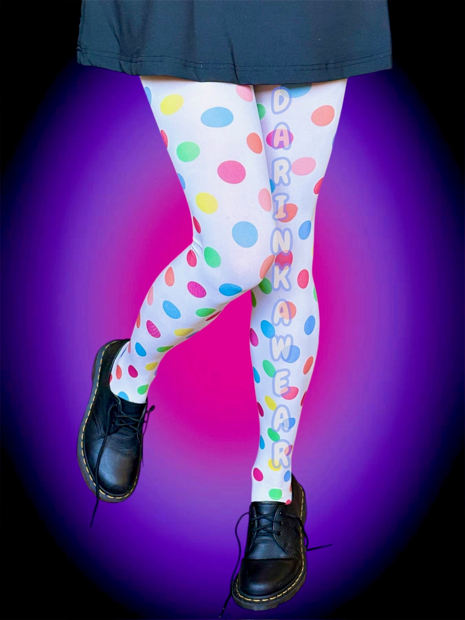 Rainbow Polka Dot Tights – Clowncore Circus Aesthetic Stockings, Colorful White Y2K Pantyhose, Retro Kawaii Pop Art Legwear