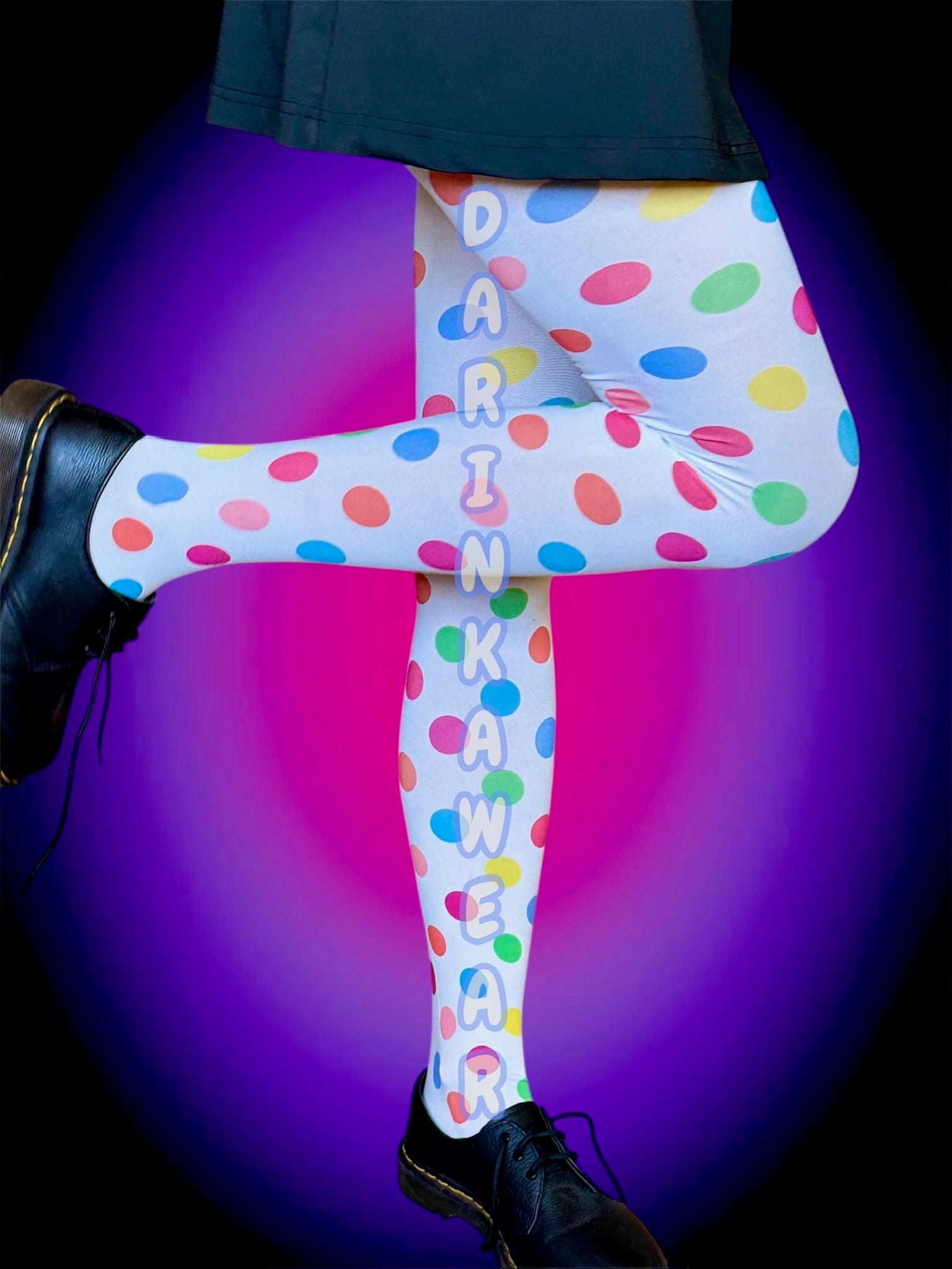 Rainbow Polka Dot Tights – Clowncore Circus Aesthetic Stockings, Colorful White Y2K Pantyhose, Retro Kawaii Pop Art Legwear