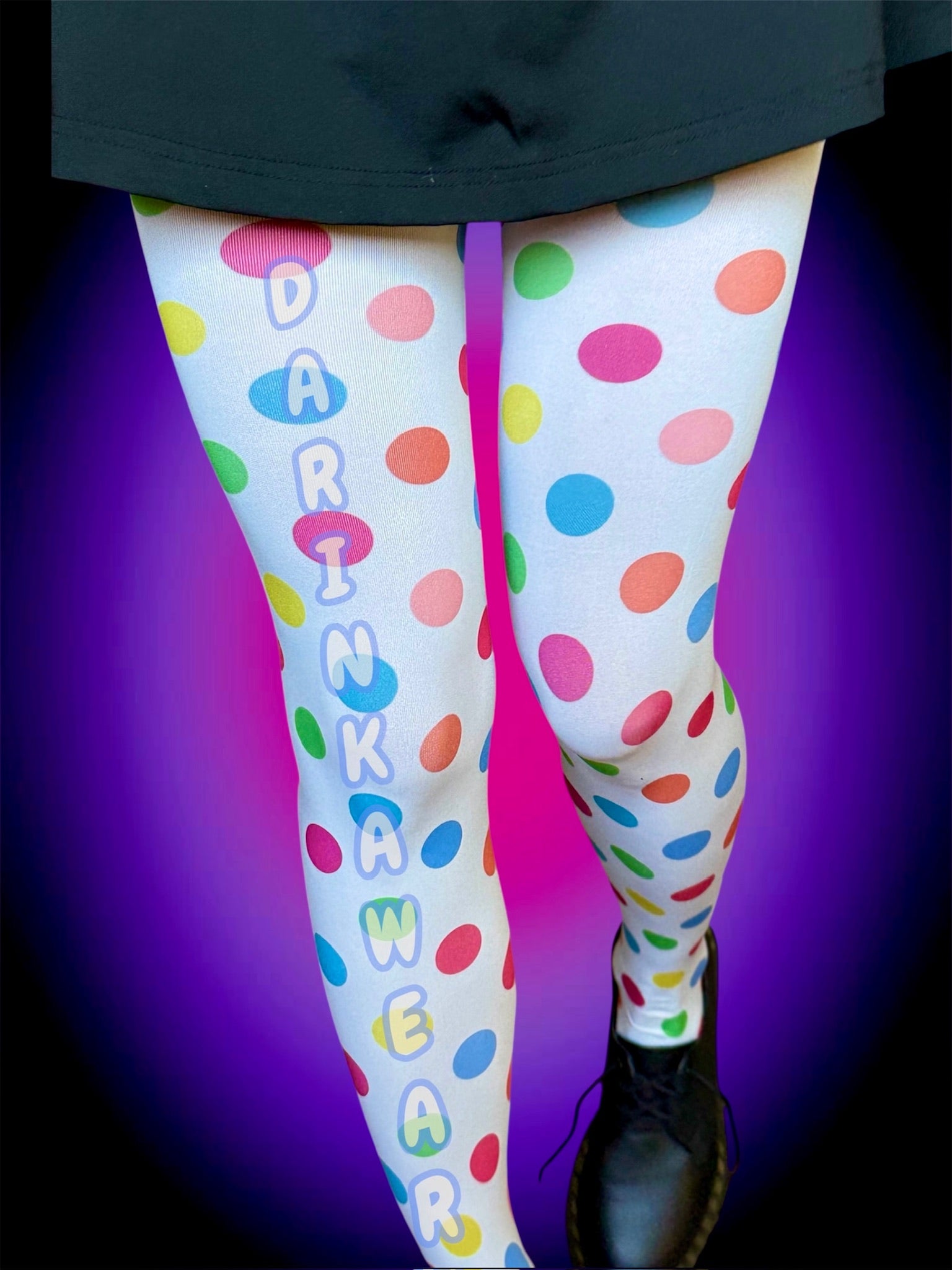 Rainbow Polka Dot Tights – Clowncore Circus Aesthetic Stockings, Colorful White Y2K Pantyhose, Retro Kawaii Pop Art Legwear