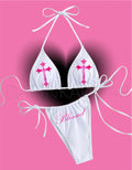 Pink Cross Bikini Set | Blessed White Gothic Swimsuit | Y2K Alt Bikini